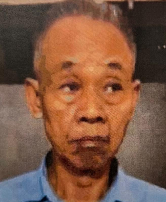 Lam Chun-loi, aged 70, is about 1.7 metres tall, 50 kilograms in weight and of thin build. He has a long and pointed face with yellow complexion and short white hair. He was last seen wearing a dark blue jacket, grey trousers and blue plastic slippers.
