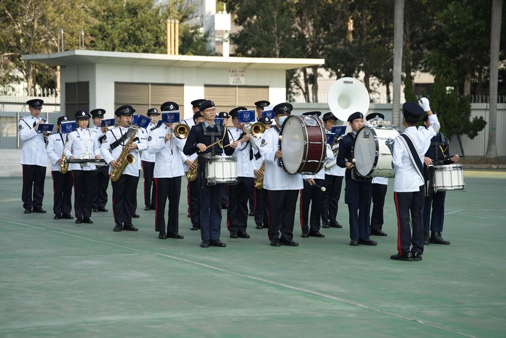 The Civil Aid Service (CAS) Cadet Corps held the 140th New Cadets Passing-out Parade today (January 6). Photo shows the CAS Band and the Cadet Corps Side-Drum Team performing after the parade.
