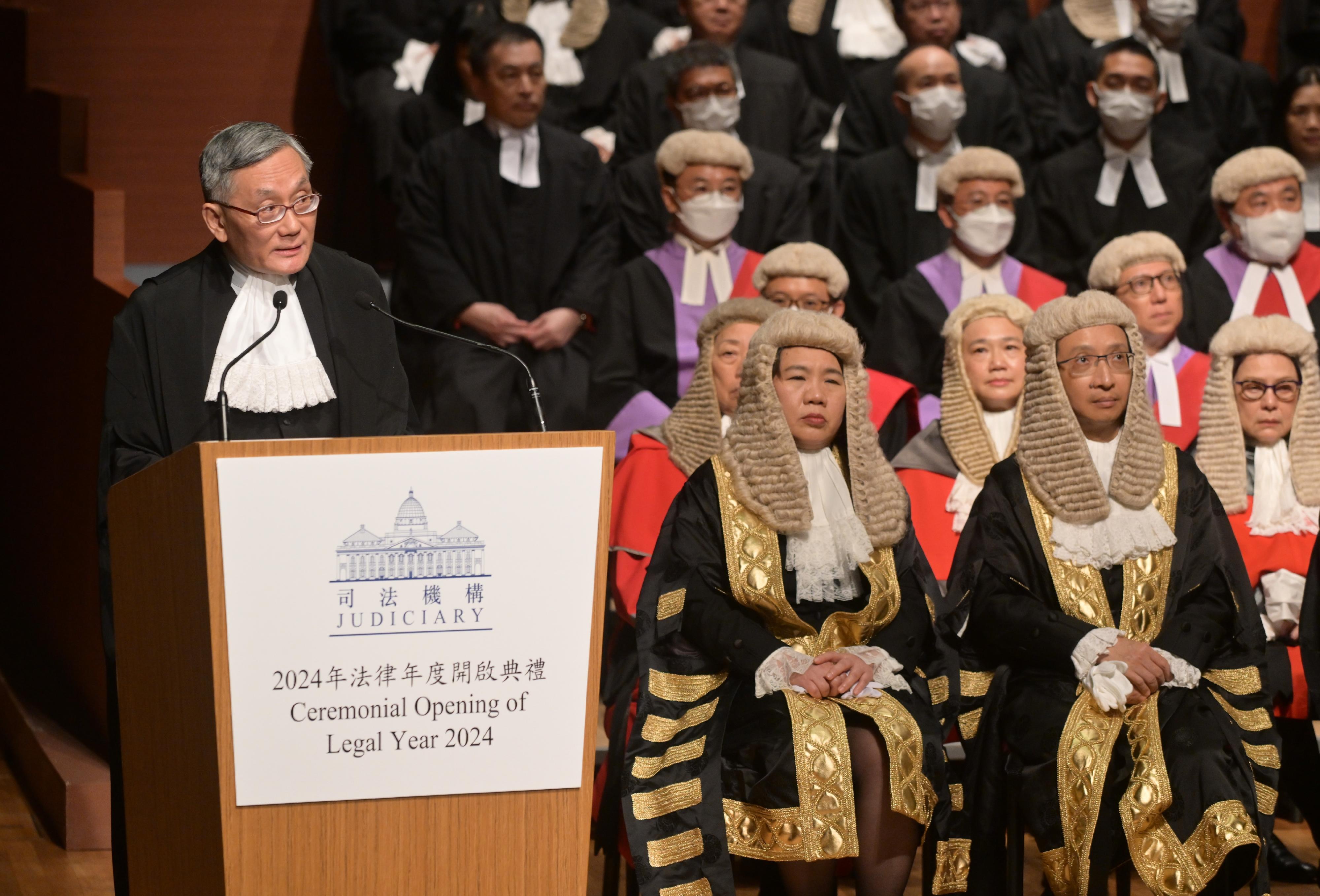 Chief Justice Andrew Cheung Kui-nung, Chief Justice of the Court of Final Appeal, today (January 22) gives an address at the Ceremonial Opening of the Legal Year 2024.

