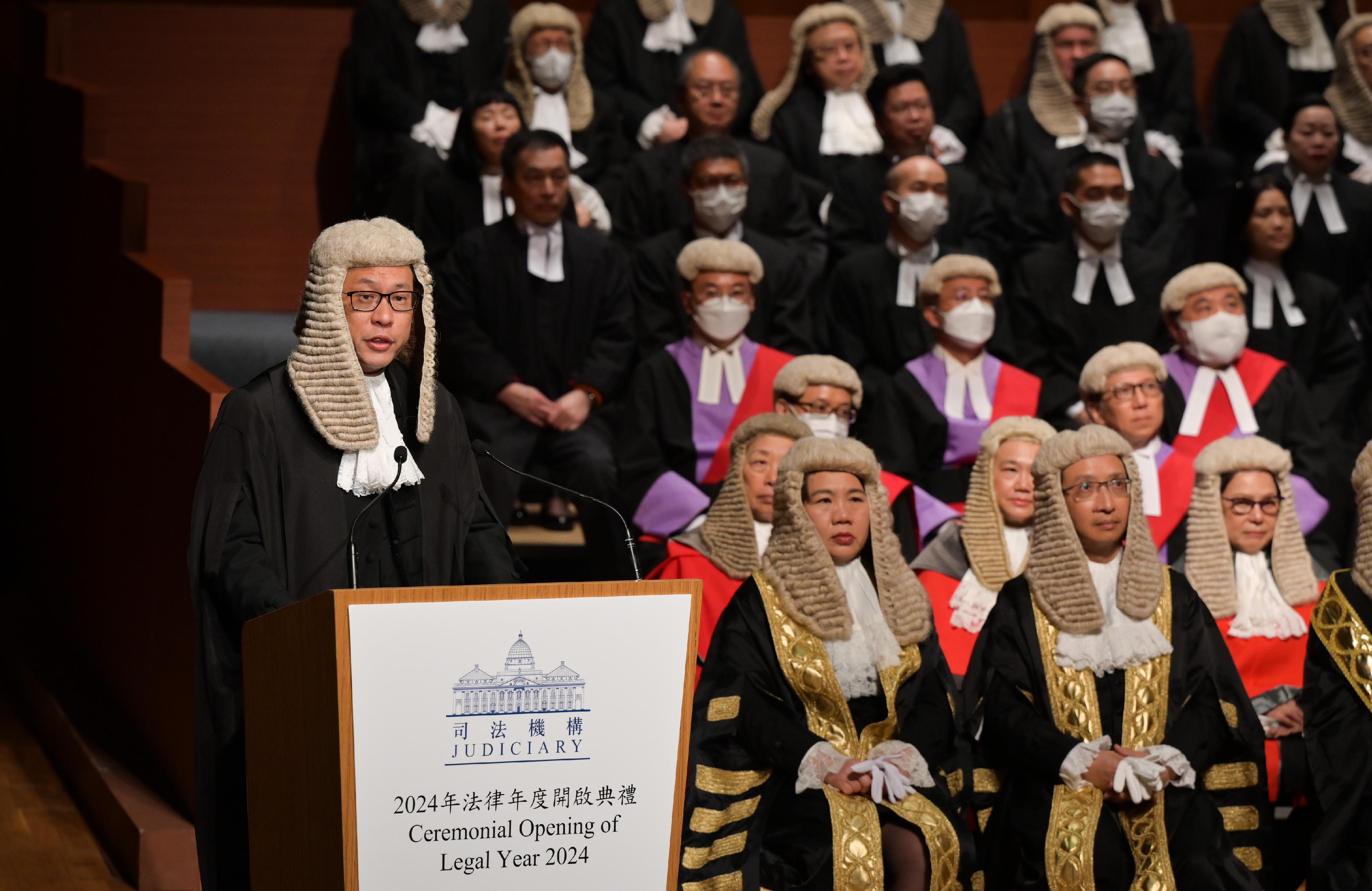 The Chairman of the Hong Kong Bar Association, Mr Victor Dawes, SC, today (January 22) gives an address at the Ceremonial Opening of the Legal Year 2024.
