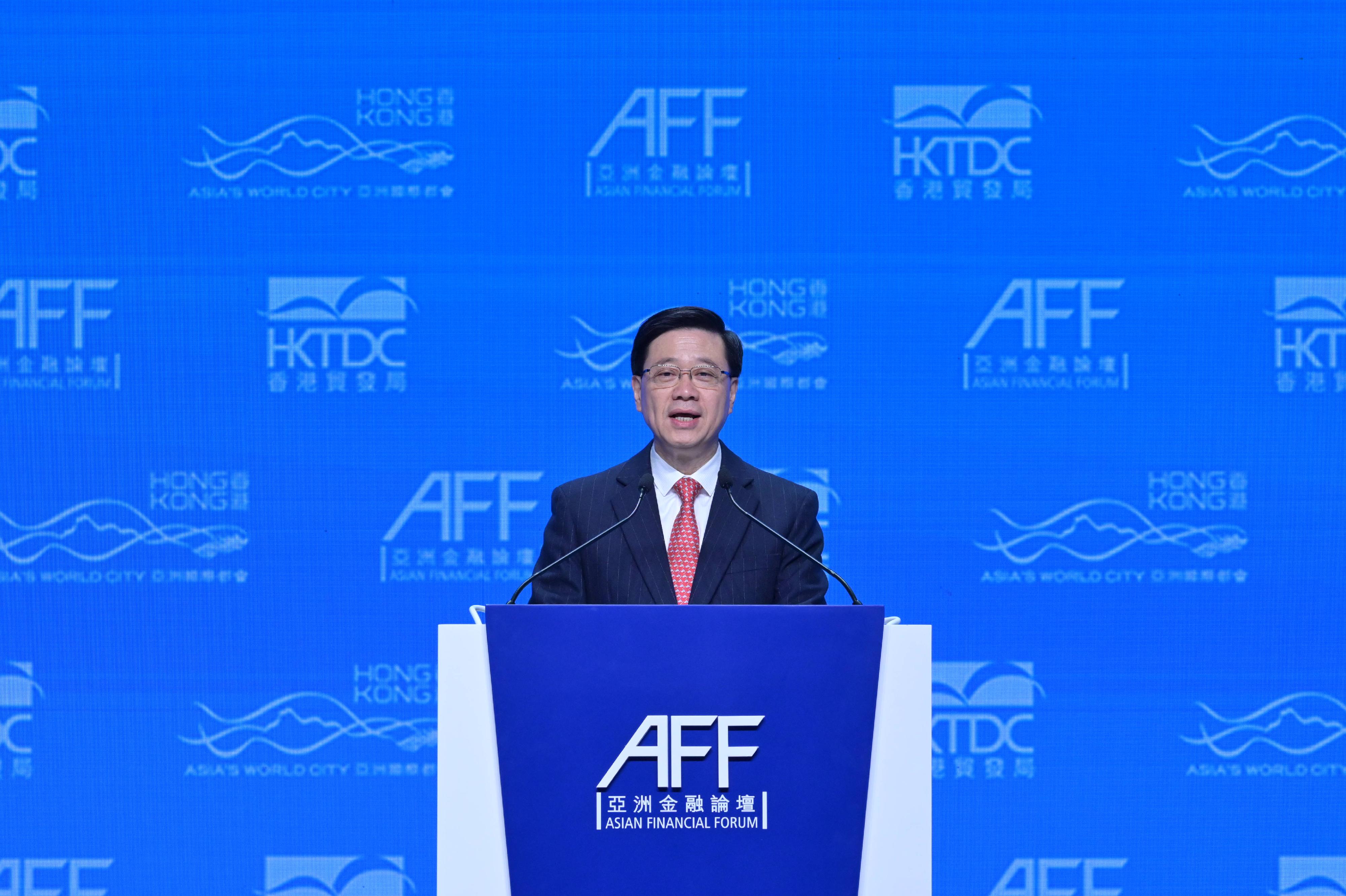 The Chief Executive, Mr John Lee, speaks at the Asian Financial Forum today (January 24). 