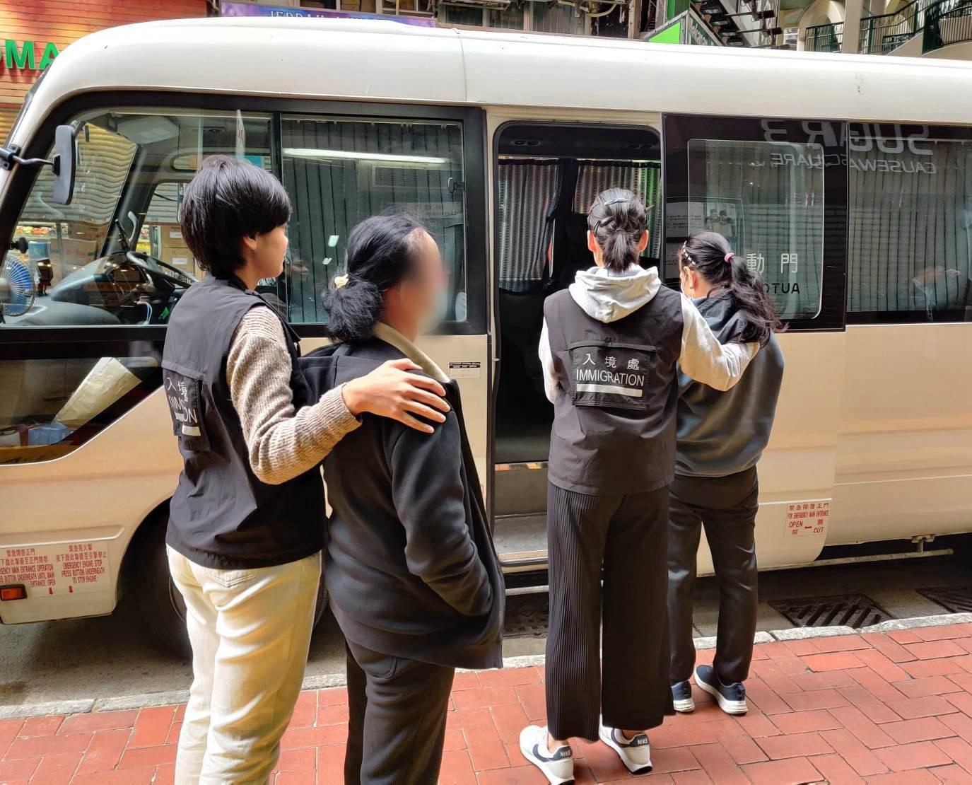 The Immigration Department mounted a series of territory-wide anti-illegal worker operations codenamed "Contribute", "Rally" and "Twilight" and a joint operation with the Hong Kong Police Force codenamed "Windsand" for four consecutive days from January 22 to yesterday (January 25). Photo shows suspected illegal workers arrested during an operation.