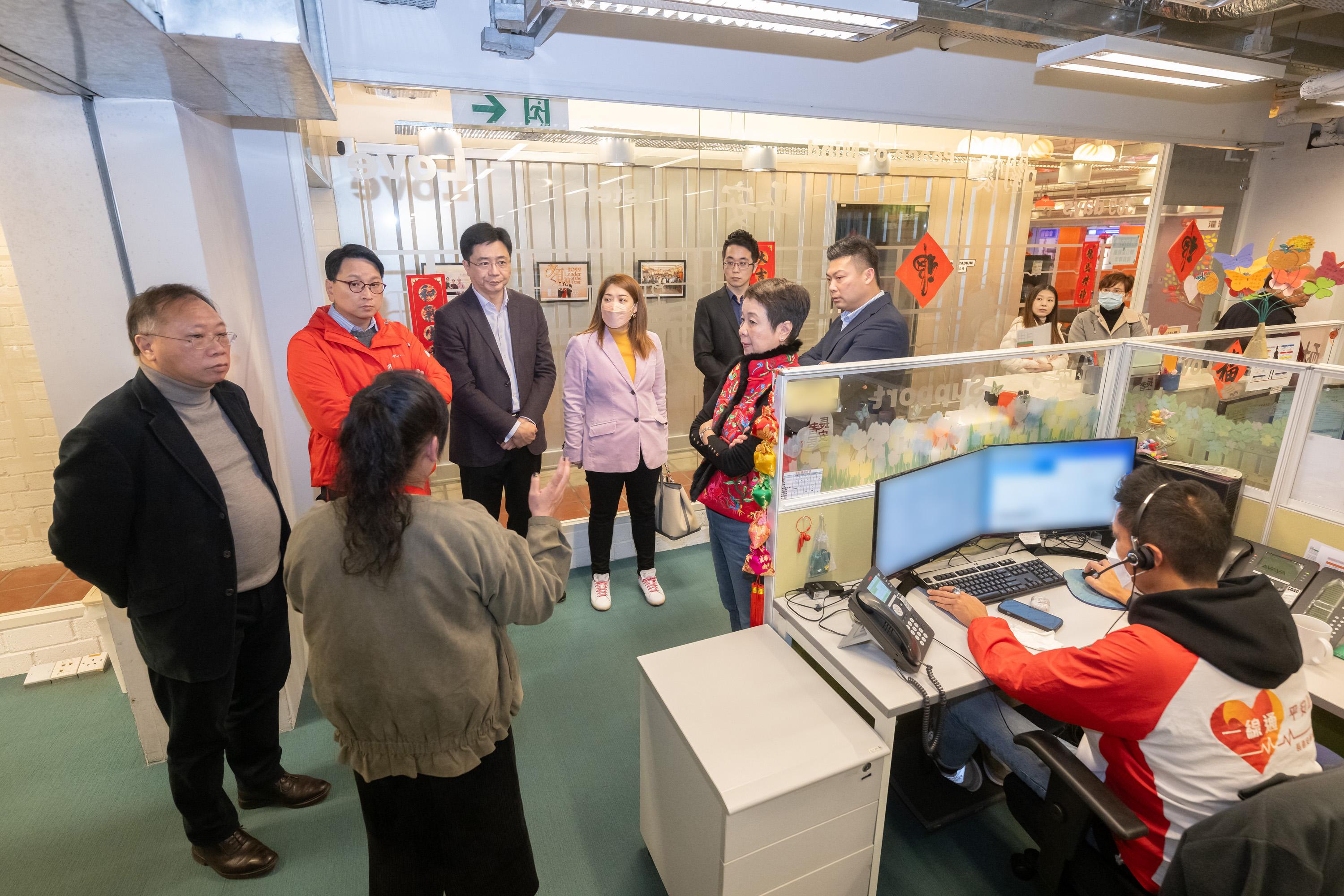 The Legislative Council Panel on Welfare Services visits the call centre of Care-On-Call Service under Senior Citizen Home Safety Association (SCHSA) today (February 8). Photos shows Members visiting the facilities of SCHSA.