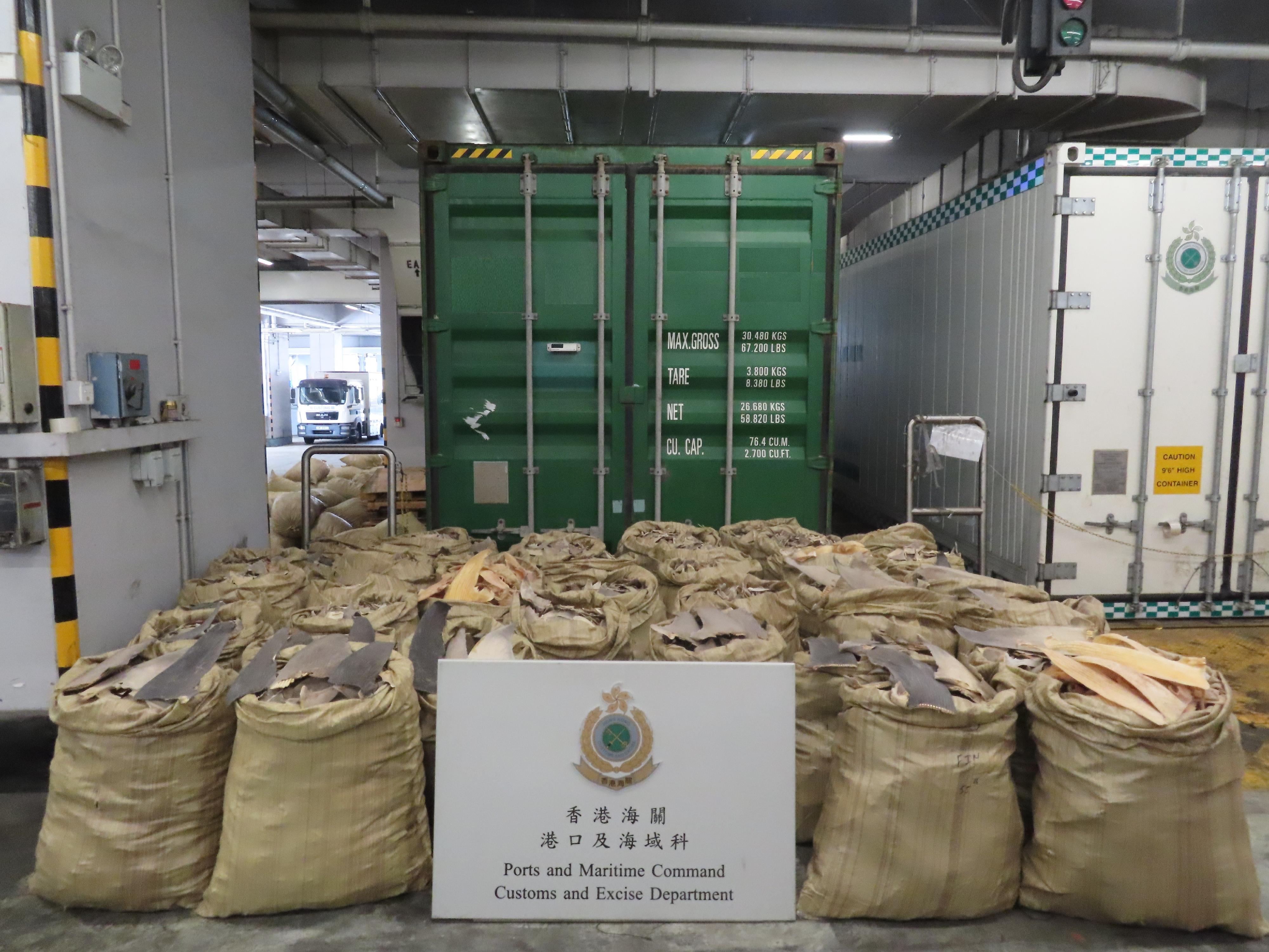 Hong Kong Customs yesterday (February 15) seized about 1 200 kilograms of suspected scheduled dried shark fins, with an estimated market value of about $3.3 million, at the Kwai Chung Customhouse Cargo Examination Compound. Photo shows the suspected scheduled dried shark fins seized.
