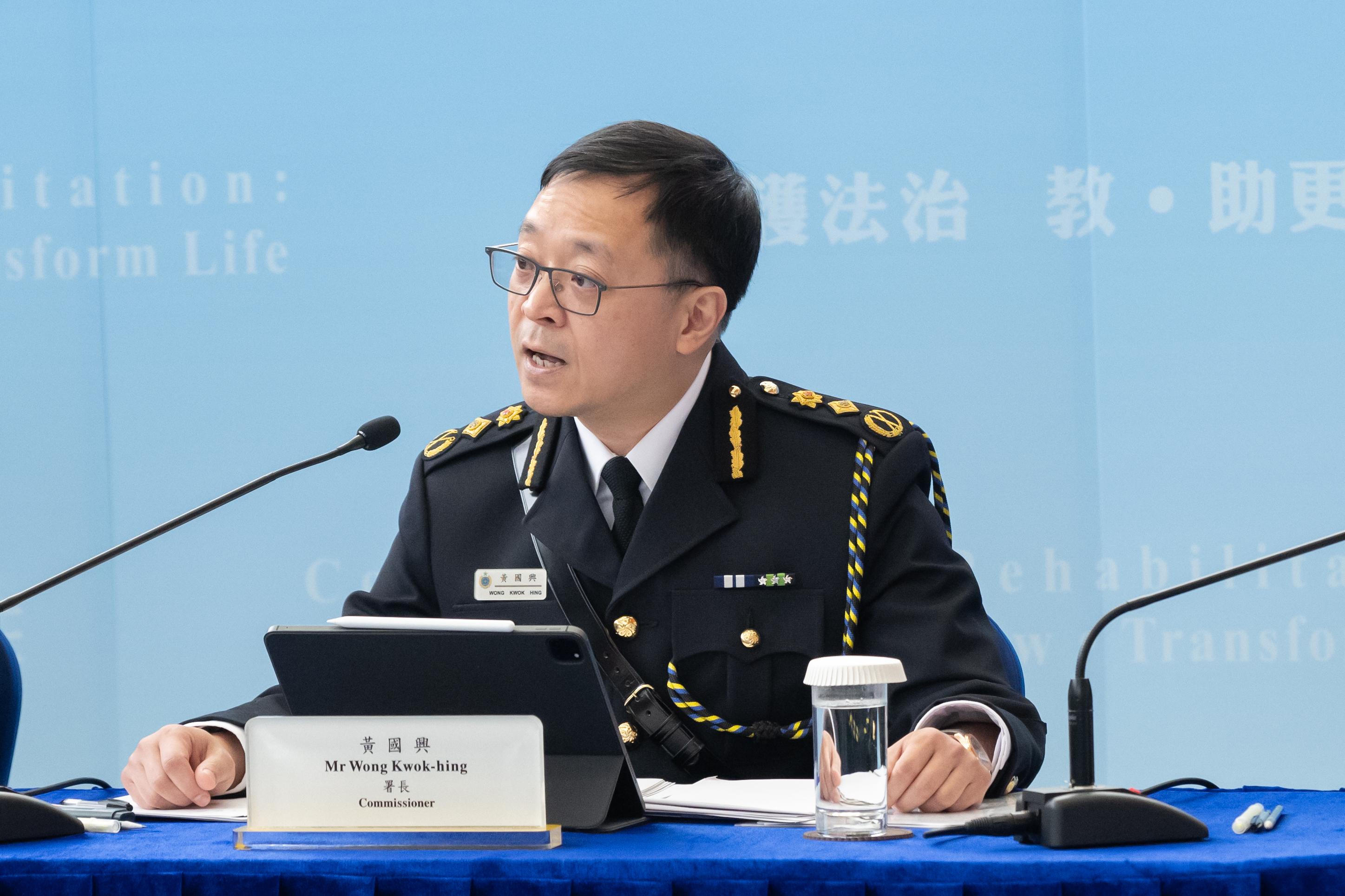 The Commissioner of Correctional Services, Mr Wong Kwok-hing, today (February 22) hosted the annual press conference on the Correctional Services Department's work over the past year.