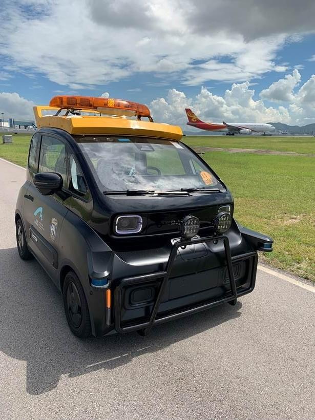 AI driverless technology company UISEE announced it will set up its international headquarters, a research and development centre and a corporate treasury centre in Hong Kong. Photo shows a UISEE autonomous patrol car monitoring unauthorised people movement or any abnormal conditions within the restricted airfield area.