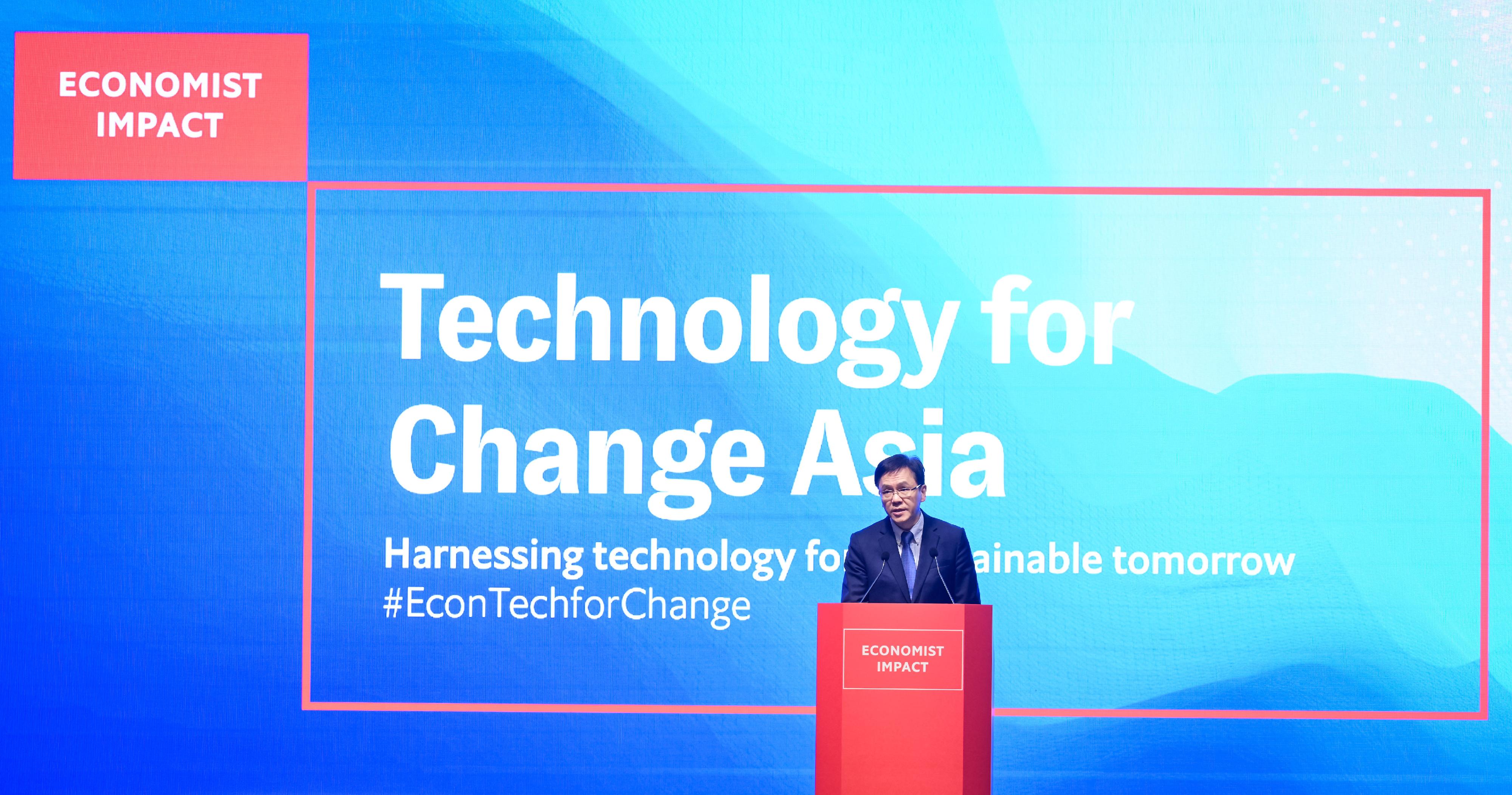 The Secretary for Innovation, Technology and Industry, Professor Sun Dong, delivers an opening keynote address at the Economist Impact - Technology for Change Asia today (February 27).