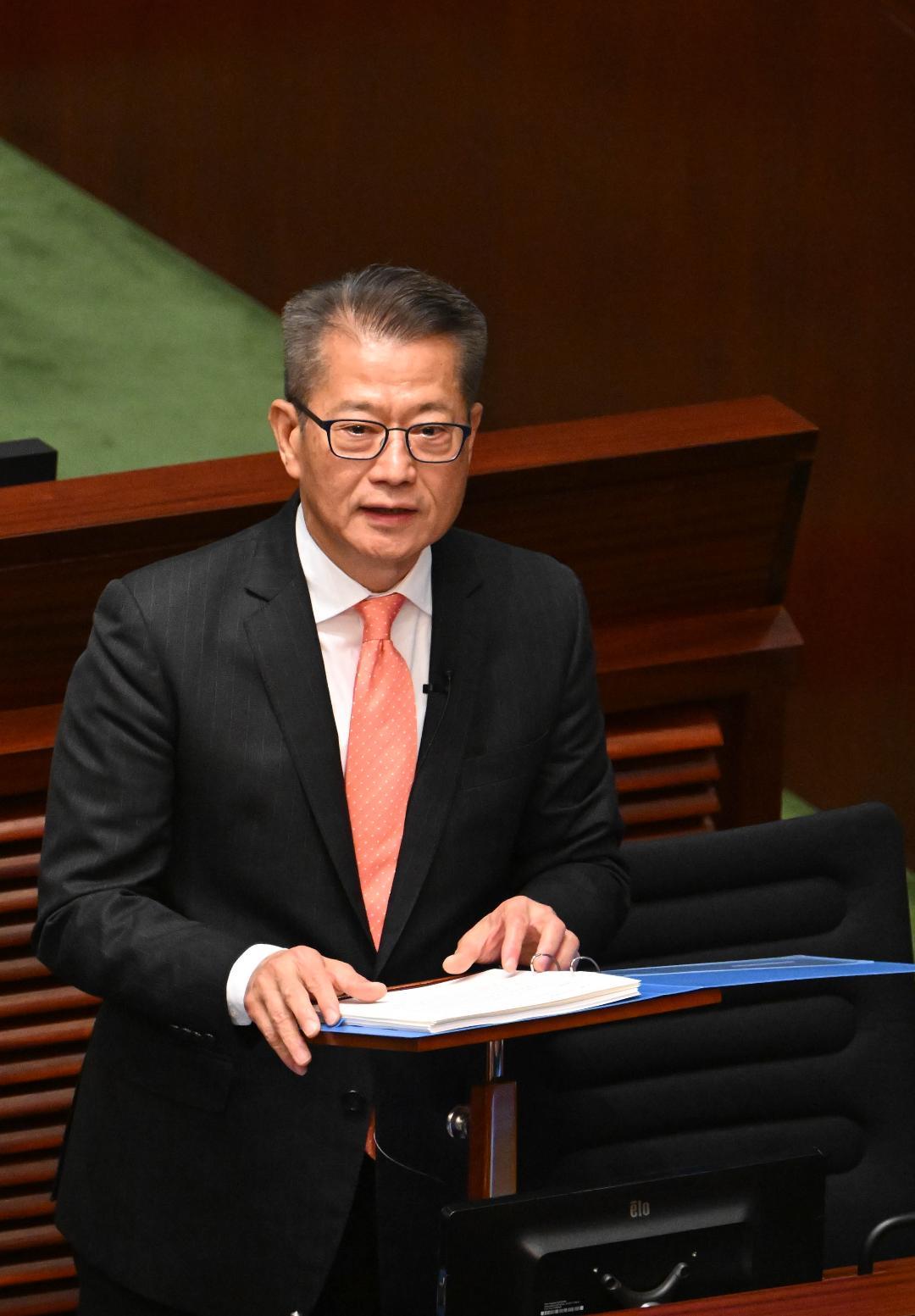 The Financial Secretary, Mr Paul Chan, delivers the 2024-25 Budget in the Legislative Council today (February 28).
