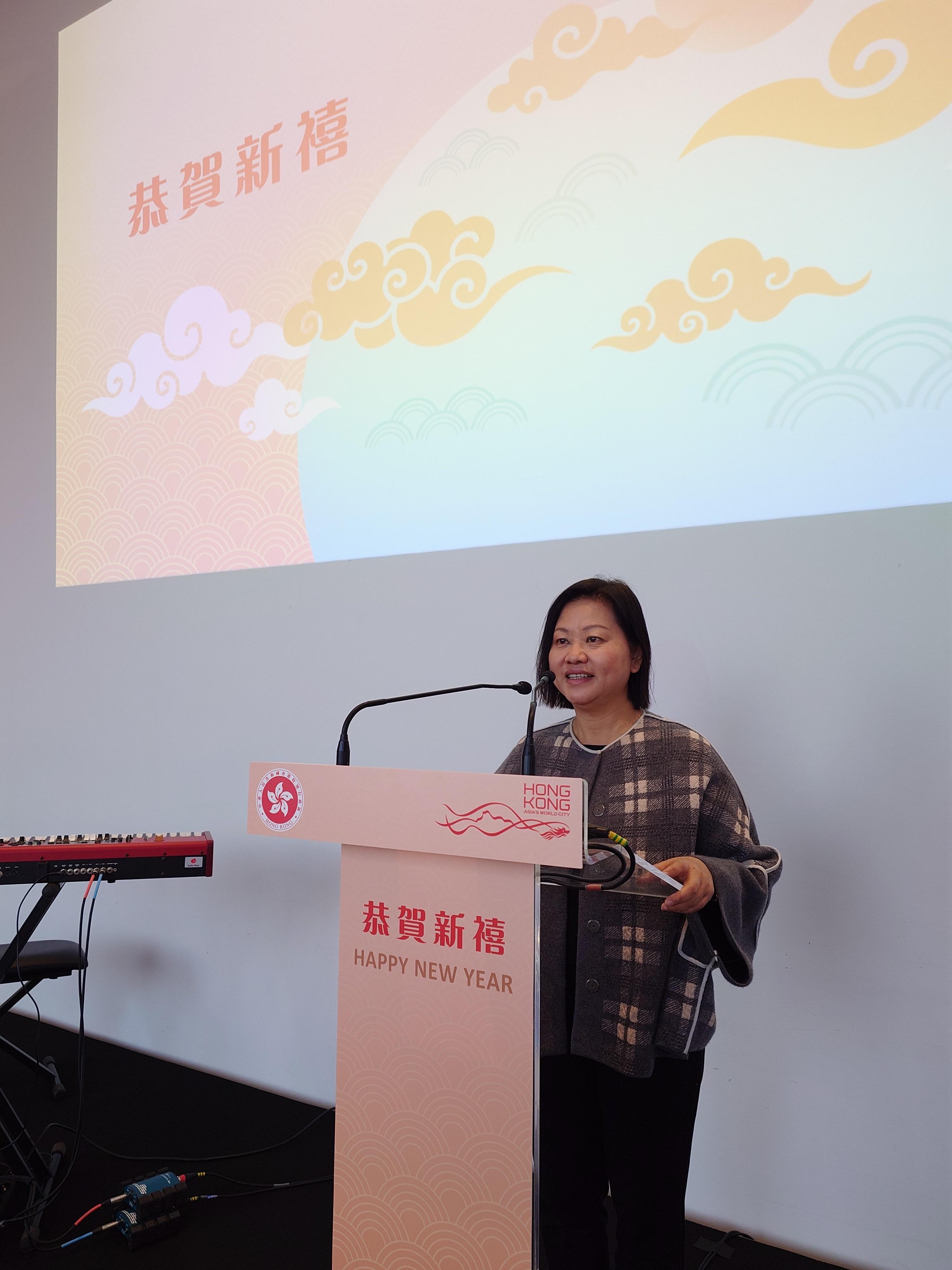 The Special Representative for Hong Kong Economic and Trade Affairs to the European Union, Ms Shirley Yung, addressed the audience at the Chinese New Year reception in Lisbon, Portugal, on February 22.