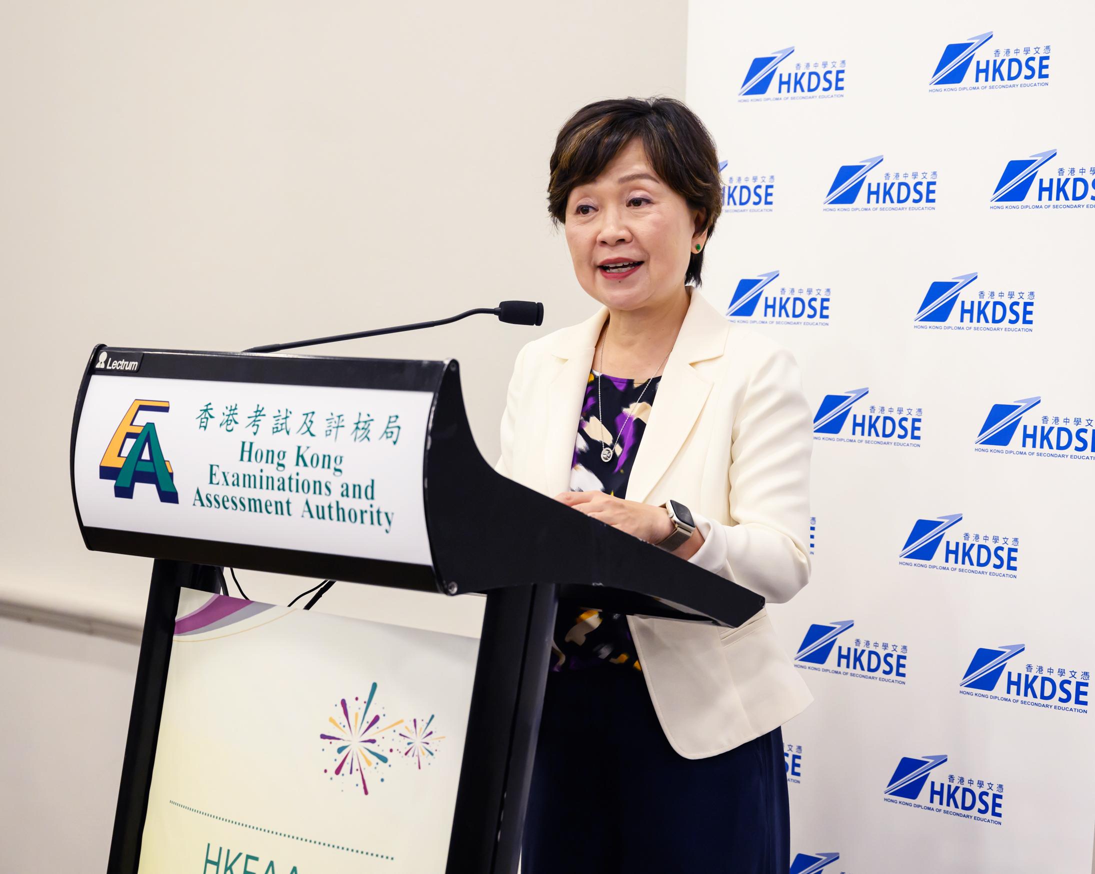 The Secretary for Education, Dr Choi Yuk-lin, delivers a speech at the luncheon reception hosted by the Hong Kong Examinations and Assessment Authority in Perth, Australia, on March 7 (Perth time).