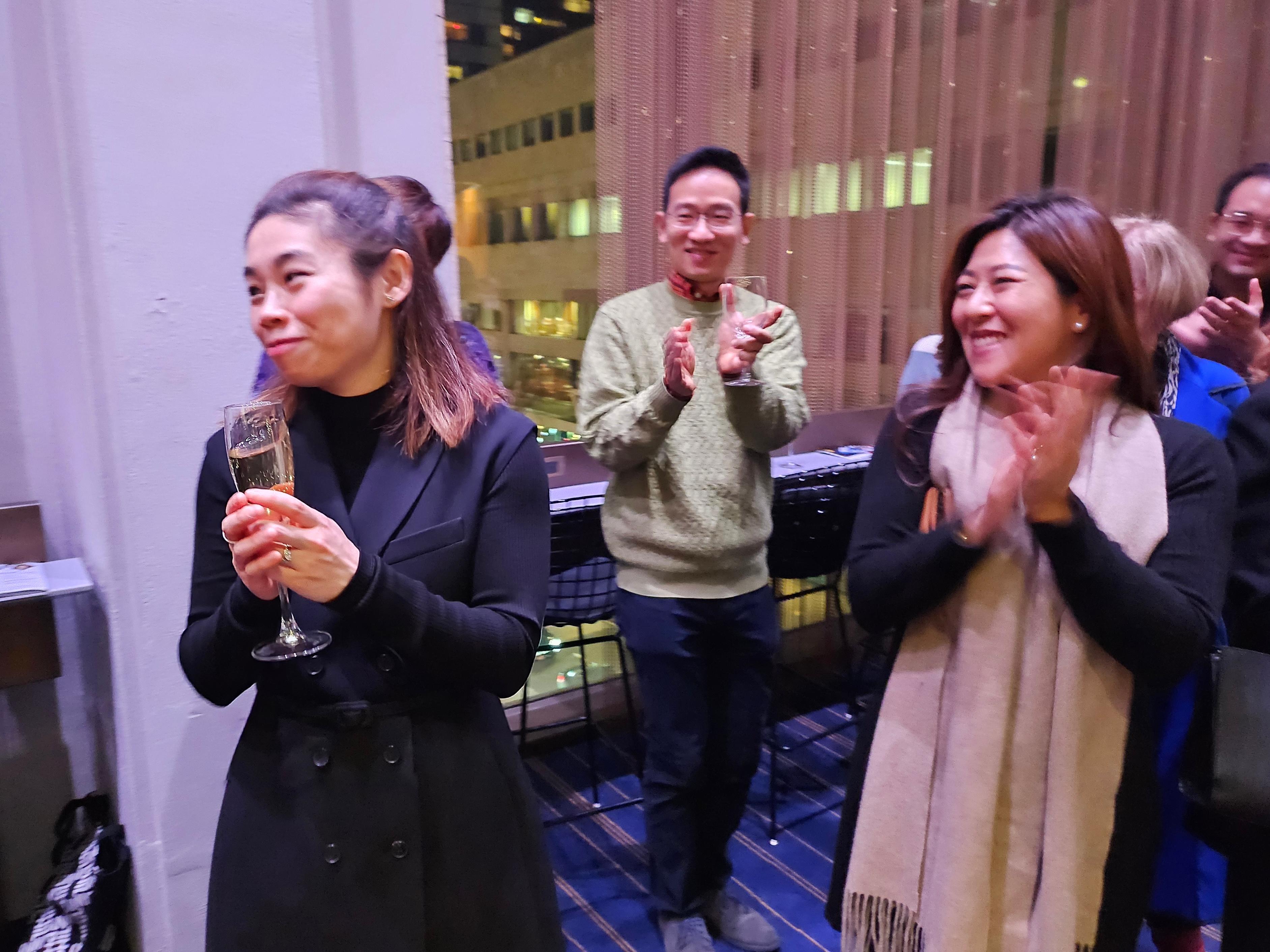 The Hong Kong Economic and Trade Office, New York (HKETONY) hosted a celebratory cocktail reception for Hong Kong conductor Elim Chan at her debut with the New York Philharmonic at David Geffen Hall, Lincoln Centre on March 8 (New York time). Photo shows the Director of the HKETONY, Ms Maisie Ho (first right) and Elim Chan (first left) at the reception.