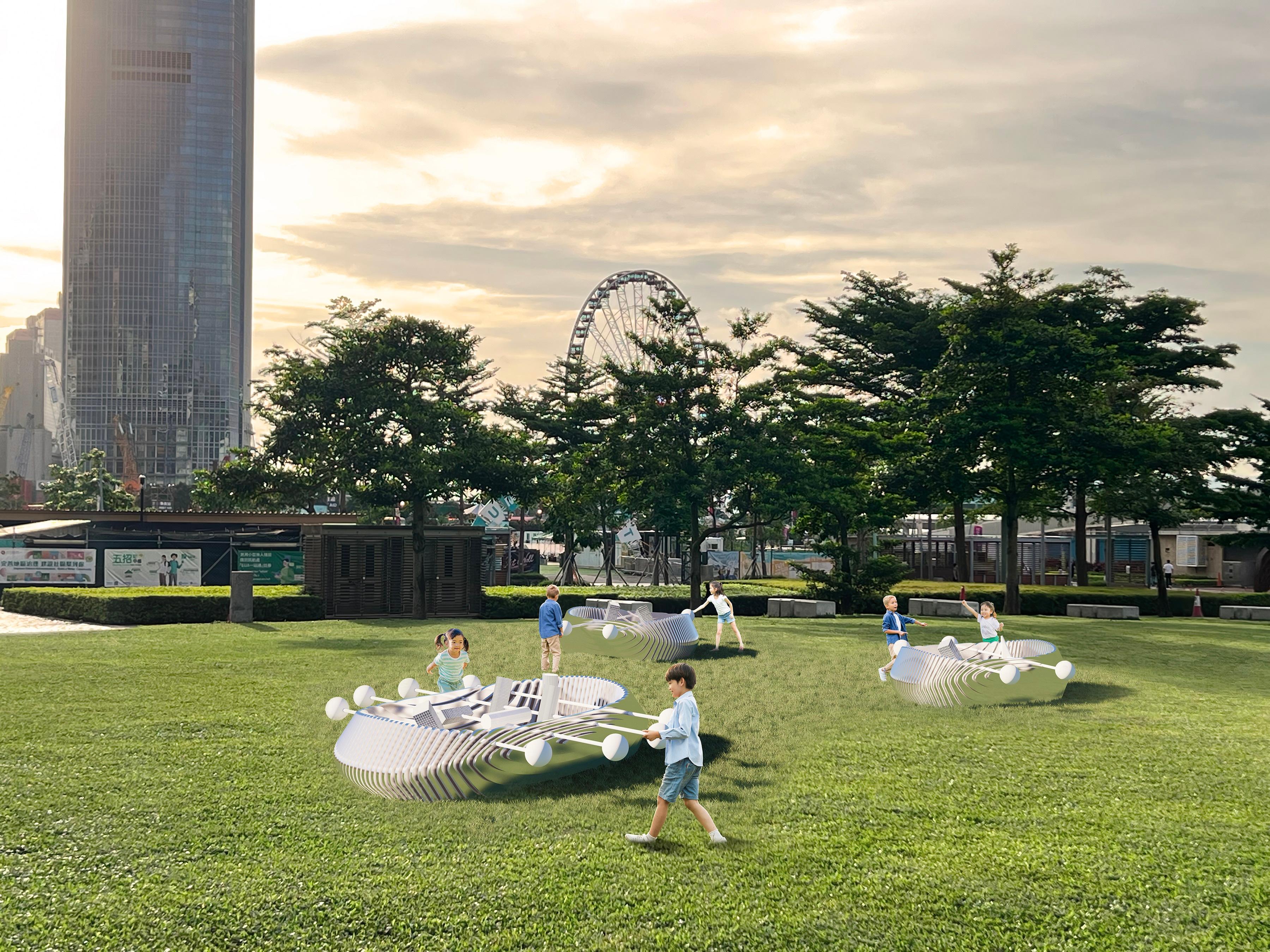 The Leisure and Cultural Services Department will present the large-scale outdoor art project "Art@Harbour 2024" on both sides of Victoria Harbour. The "Harbour Cup" by local art group LAAB Architects will be launched from March 25 to June 2 at the Central and Western District Promenade (Central Section). Picture shows an artist's impression of the exhibition.