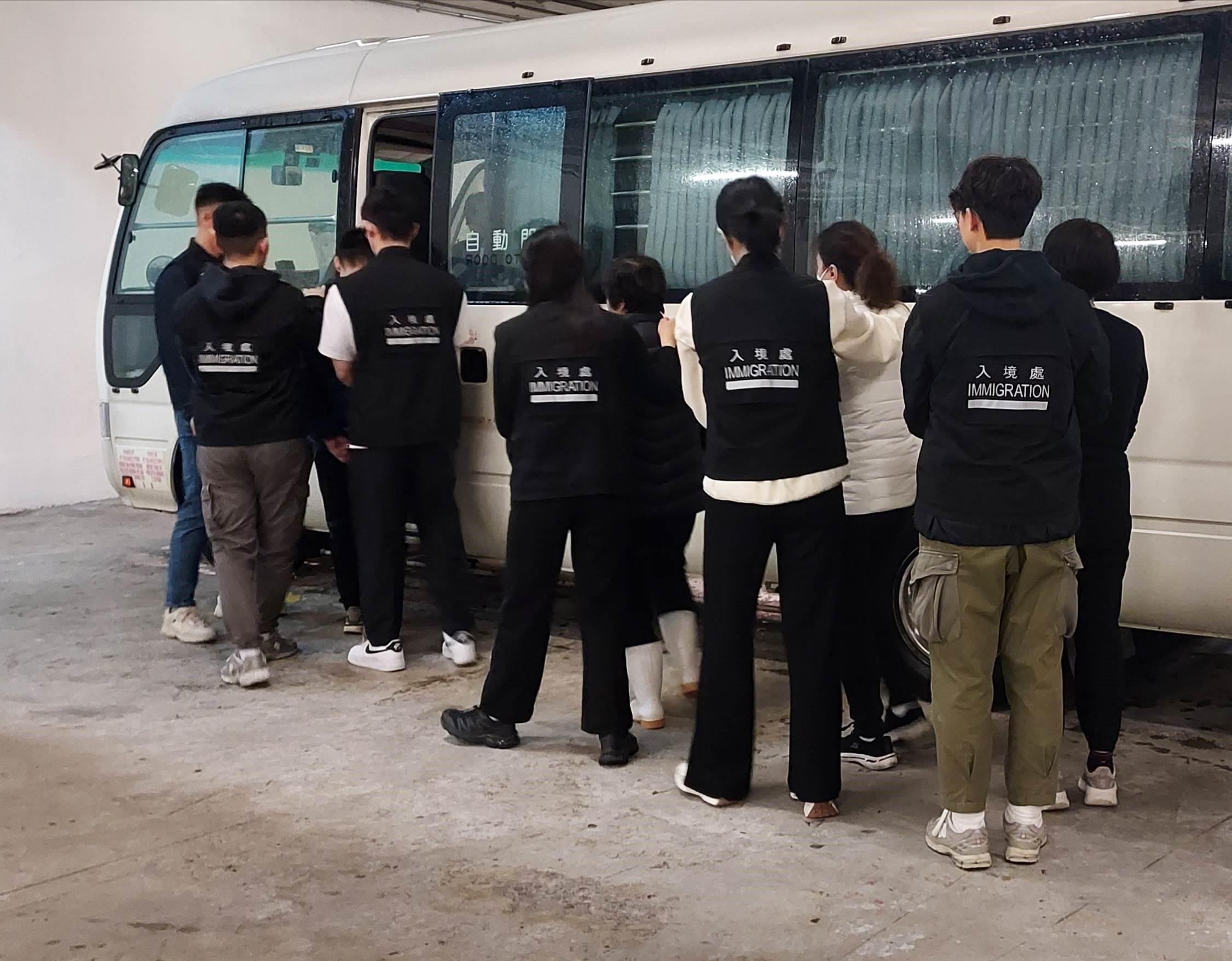 The Immigration Department mounted a series of territory-wide anti-illegal worker operations codenamed "Twilight" and joint operations with the Hong Kong Police Force codenamed "Champion" and "Windsand" for four consecutive days from March 11 to yesterday (March 14). Photo shows suspected illegal workers arrested during an operation.