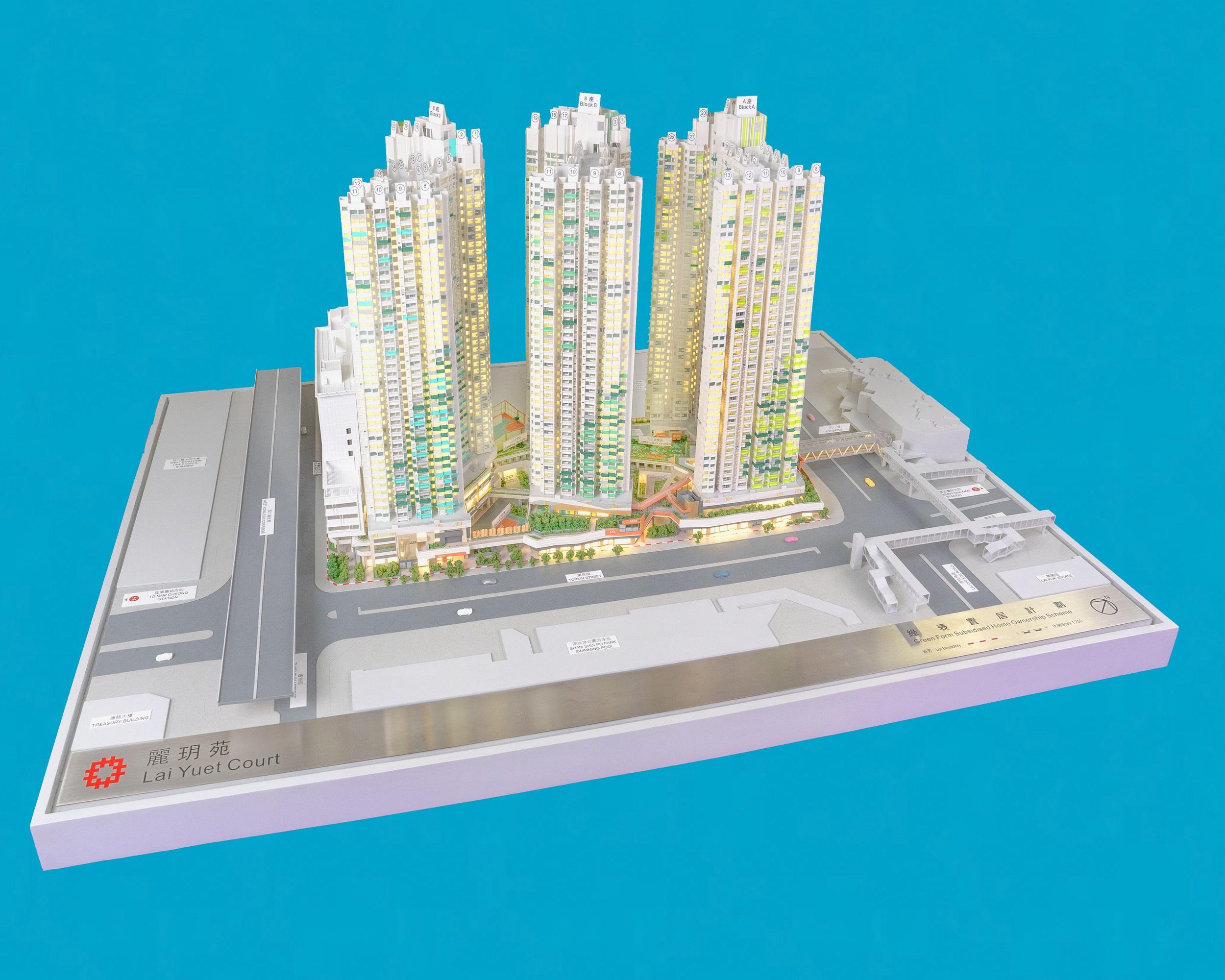 Application for Sale of Green Form Subsidised Home Ownership Scheme Flats 2023 will start on March 28. Photo shows a model of Lai Yuet Court, a new development under the scheme.