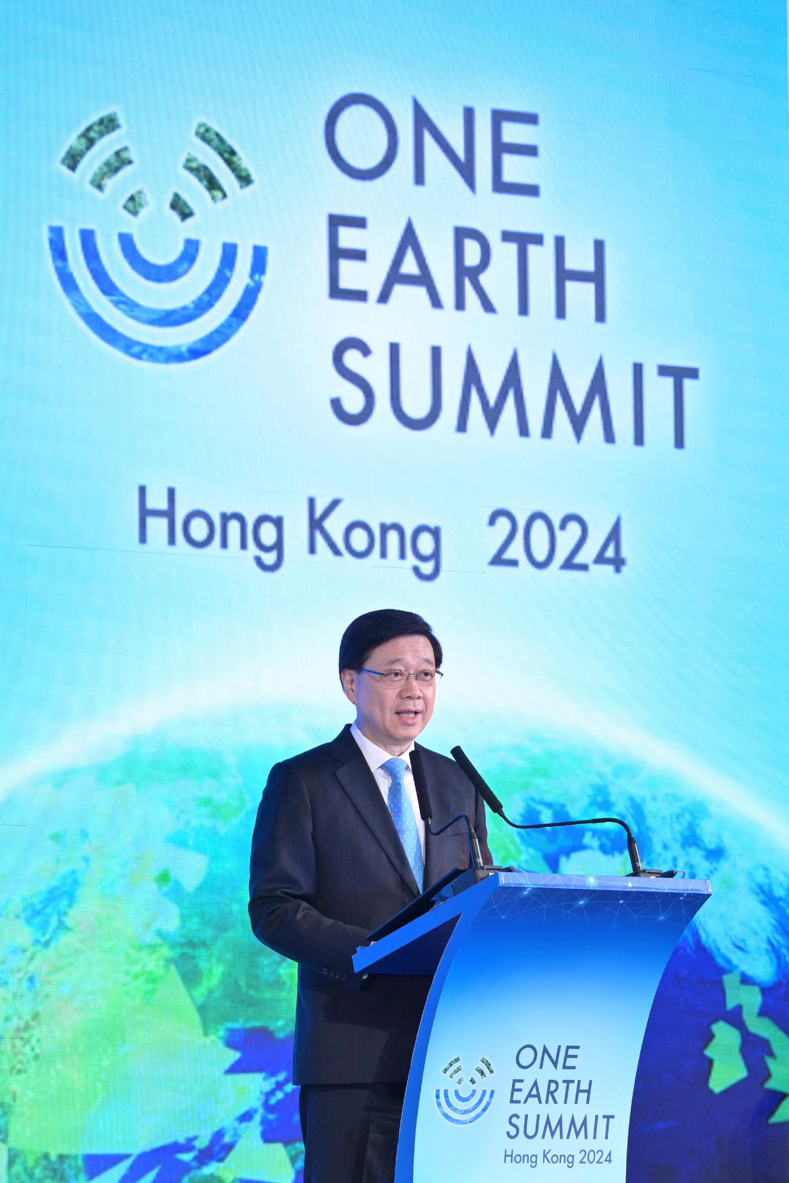 The Chief Executive, Mr John Lee, speaks at the One Earth Summit held by the Institute of Sustainability and Technology today (March 25).