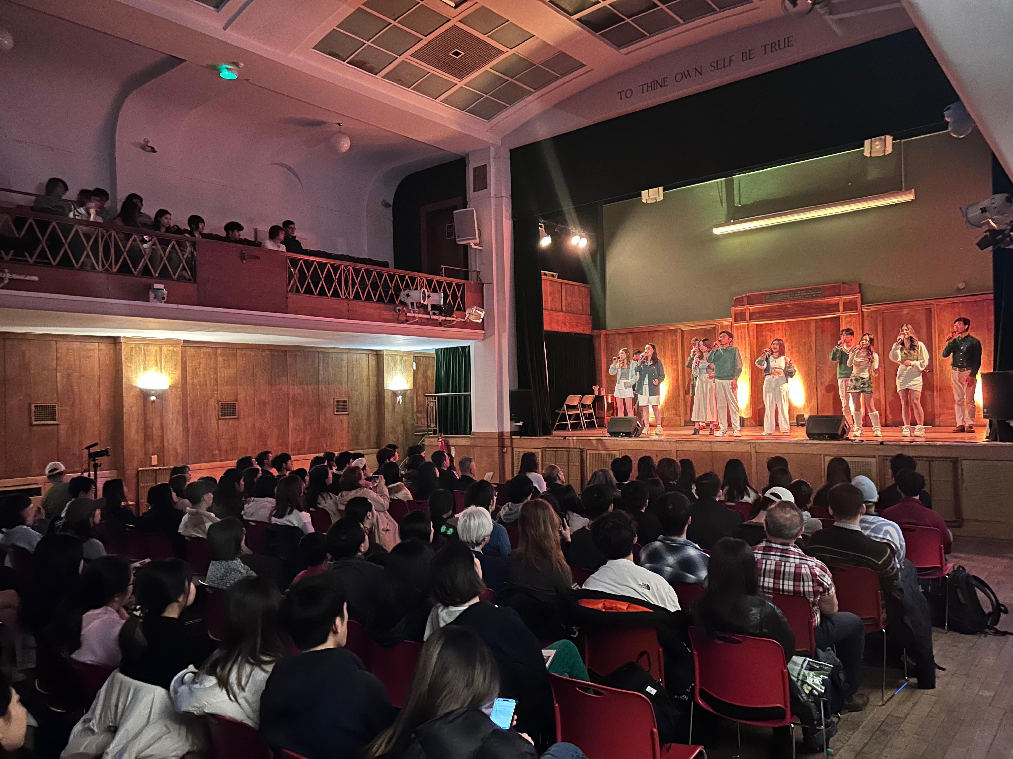 The Hong Kong Economic and Trade Office, London supported an a cappella concert of The Mockingbird at Conway Hall in London. Photo shows the group showcasing their music talent at the concert on March 27 (London time).

