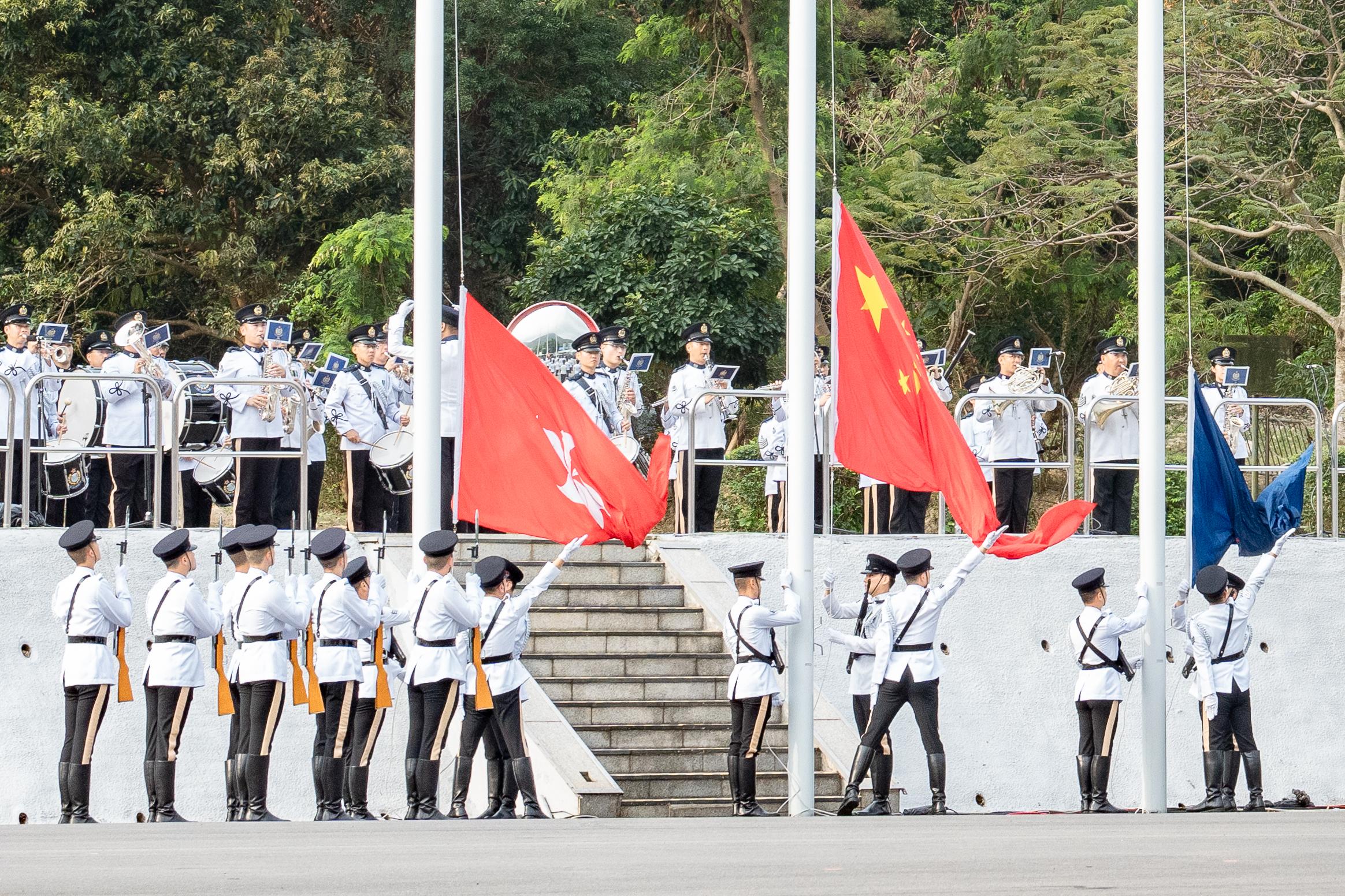 The Security Bureau and its disciplined services jointly held a National Security Education Day flag-raising ceremony at the Hong Kong Police College today (April 15).