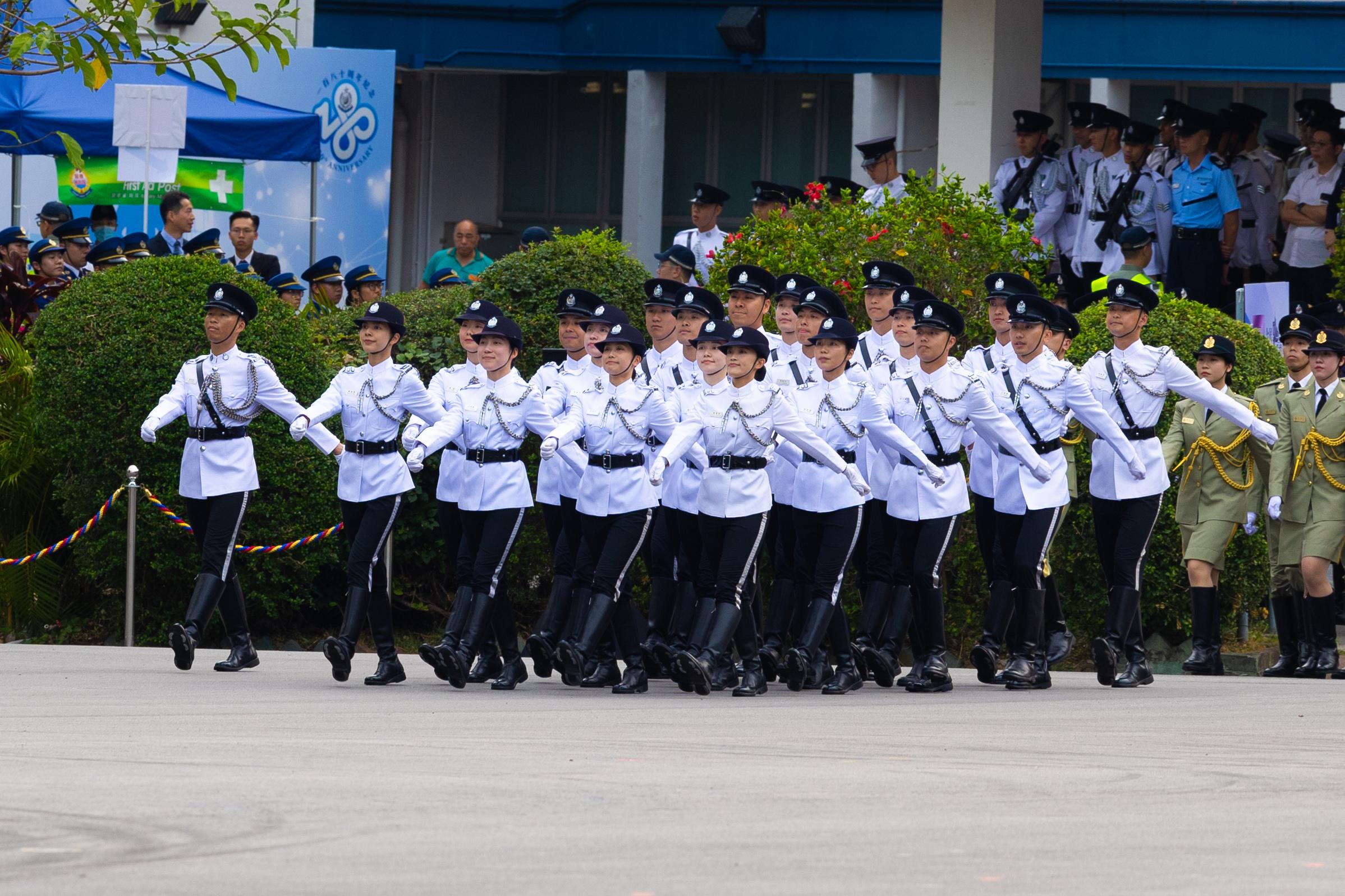 保安局及辖下纪律部队今日（四月十五日）于香港警察学院联合举行「全民国家安全教育日」升旗仪式。图示纪律部队仪仗队步操进场。