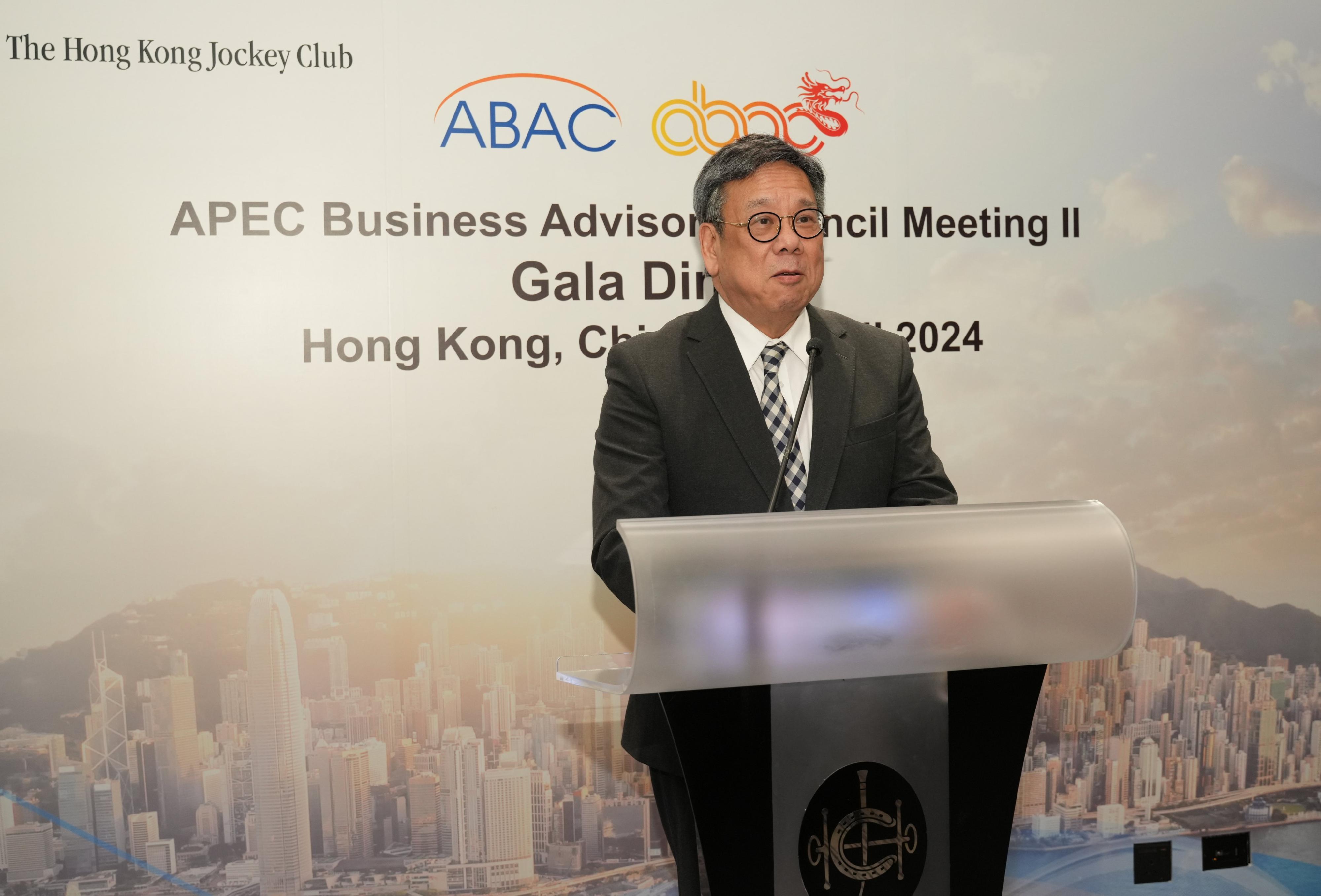 The second 2024 Asia-Pacific Economic Cooperation Business Advisory Council (ABAC) Meeting (the second Meeting) was held from April 22 to 25 in Hong Kong. The Secretary for Commerce and Economic Development, Mr Alegernon Yau, spoke at the Gala Dinner hosted by the Hong Kong Jockey Club (HKJC) for the ABAC delegates attending the second Meeting on April 24 and thanked the HKJC for hosting the dinner. 