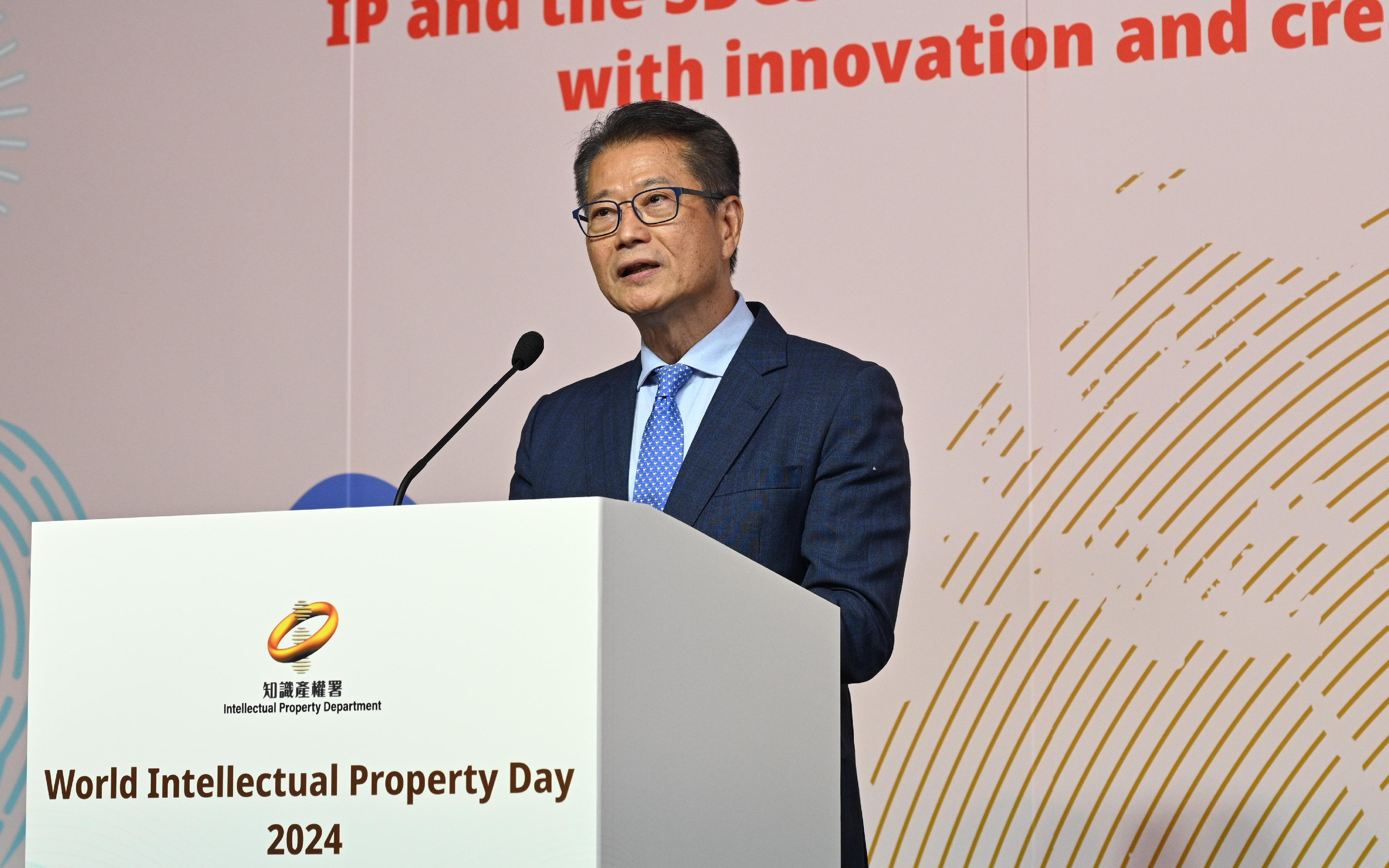 The Financial Secretary, Mr Paul Chan, speaks at the World Intellectual Property Day Reception today (April 26).