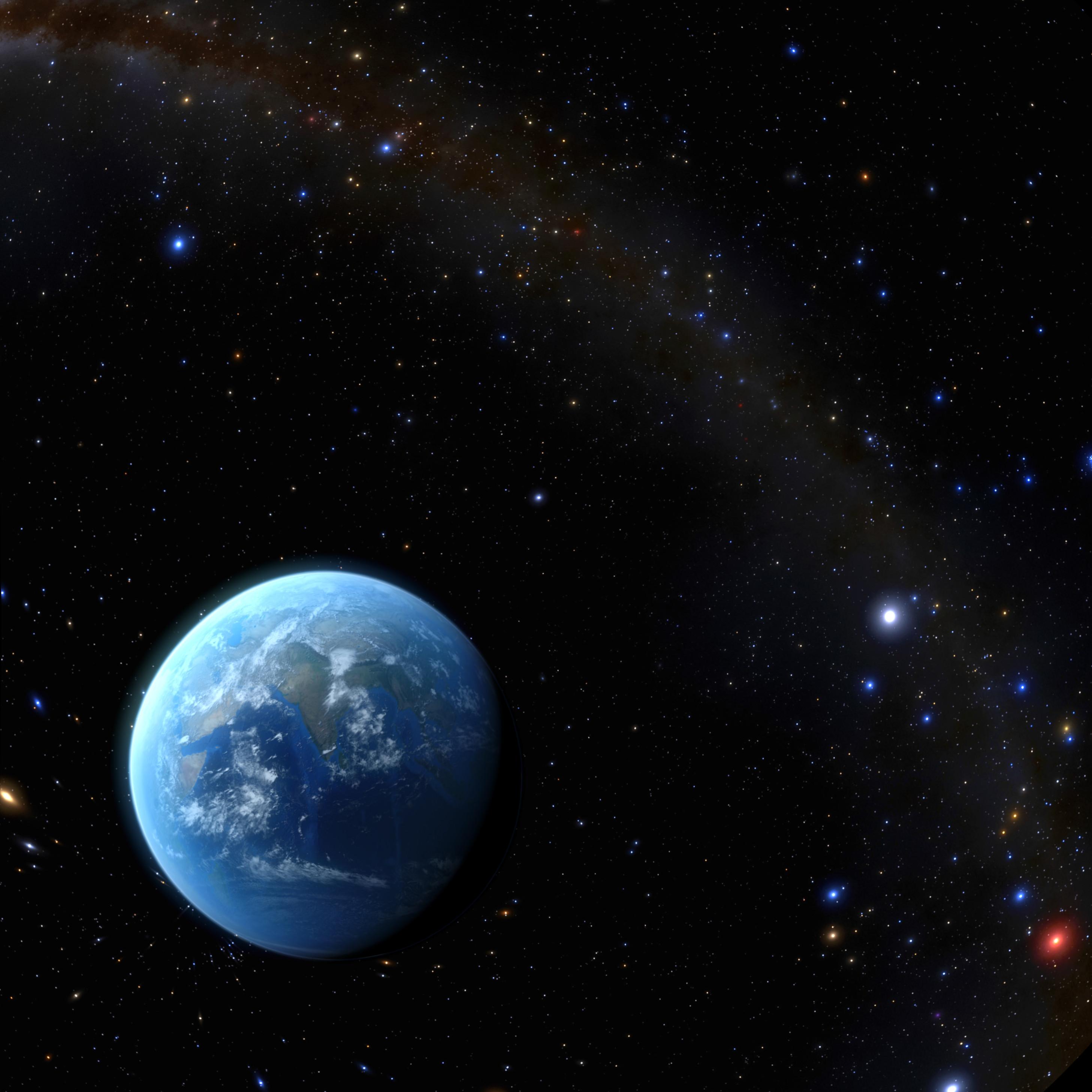 地球在太空中的概念圖。地球就像浩瀚宇宙裏的藍色綠洲，是唯一已知有生命存在的地方。（圖片來源：歐洲南方天文台）