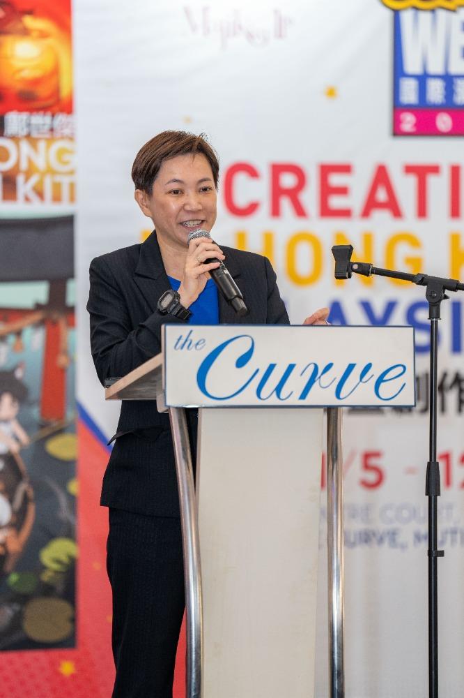 The Director-General of the Hong Kong Economic and Trade Office, Jakarta, Miss Libera Cheng, delivers a speech at the opening ceremony of the Malaysia Hong Kong International Comic Week in Kuala Lumpur, Malaysia, today (May 2).