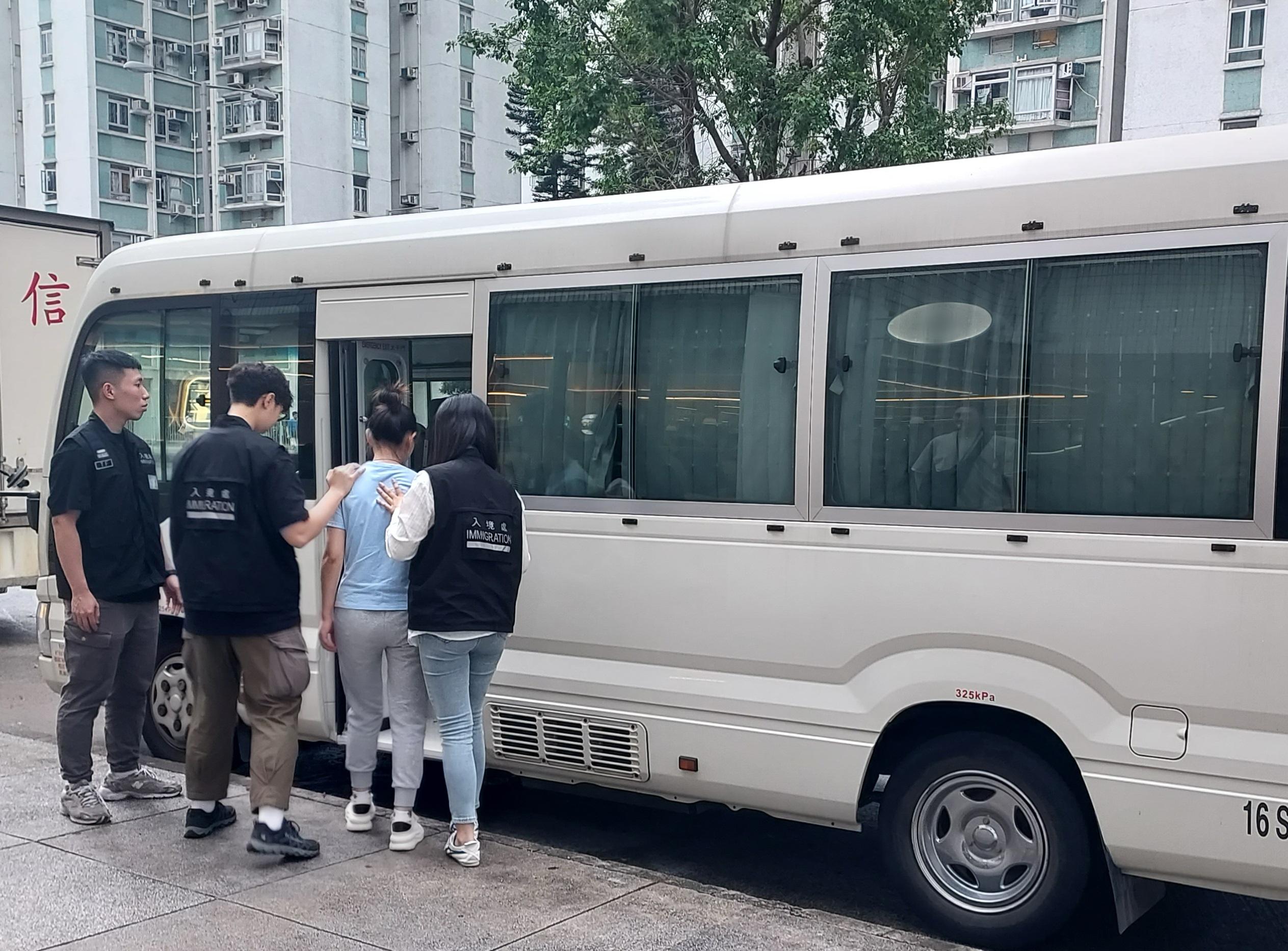 The Immigration Department mounted a series of territory-wide anti-illegal worker operations codenamed "Twilight" , and joint operations with the Hong Kong Police Force codenamed "Champion" and "Windsand", on April 29 and 30, and yesterday (May 2). Photo shows suspected illegal workers arrested during an operation.