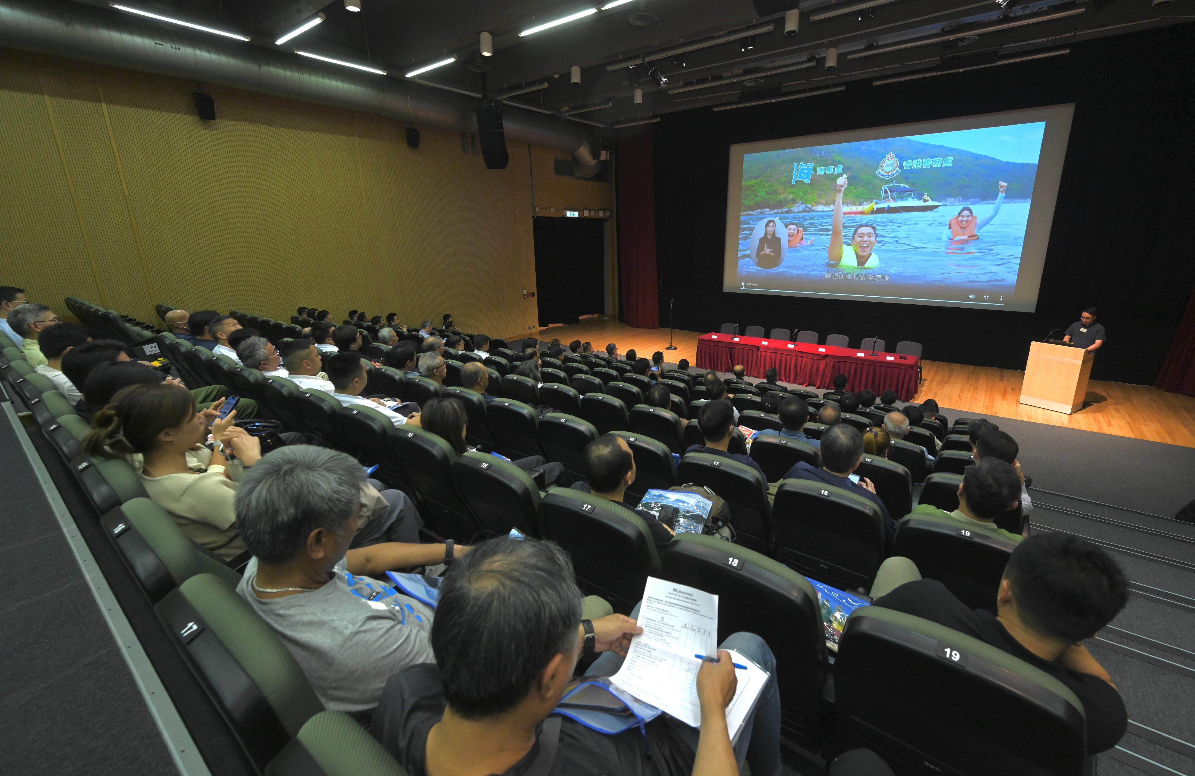 About 130 representatives from the shipping and water sport sectors as well as coxswains and vessel operators attend the 2024 Safety Afloat Educational Seminar at the Hong Kong Science Museum today (May 7).