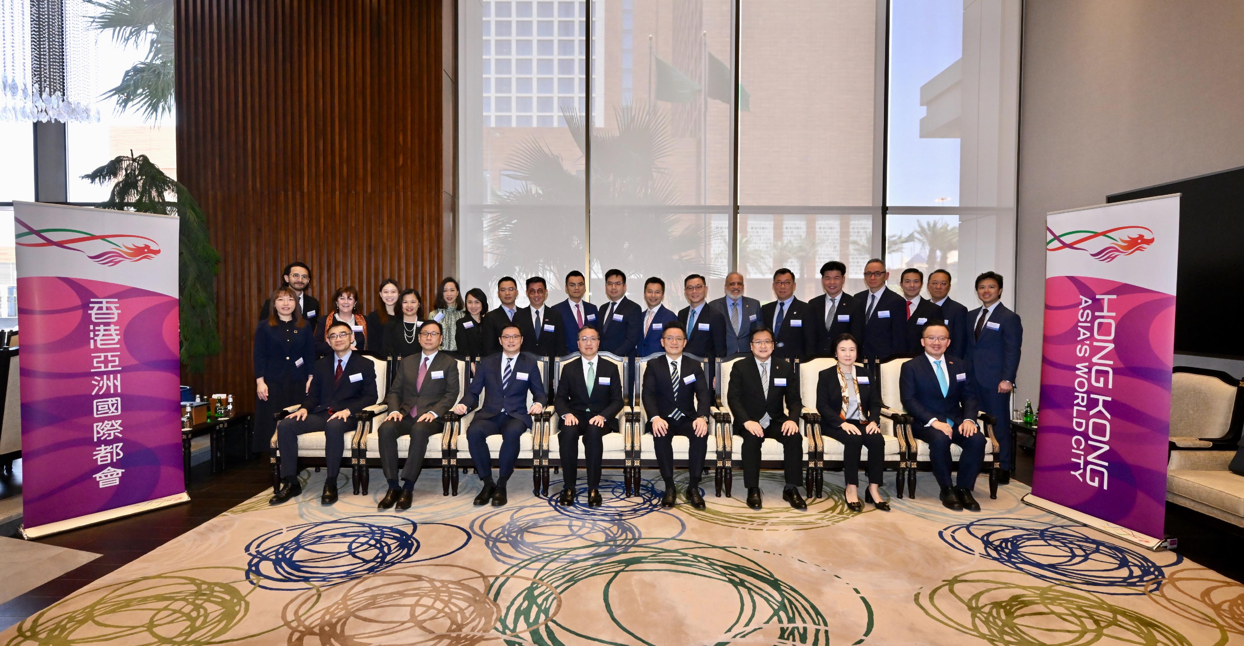 The Secretary for Justice, Mr Paul Lam, SC, arrived in Riyadh, Saudi Arabia, today (May 19, Riyadh time) with his about 30-person delegation, comprising representatives from the Law Society of Hong Kong, the Hong Kong Bar Association and related sectors, and began a two-day visit to the city. Photo shows Mr Lam (front row, fourth left) and the delegation before attending a lunch and networking reception titled "Hong Kong – The Common Law Gateway for Saudi Arabia Businesses to China and Beyond".