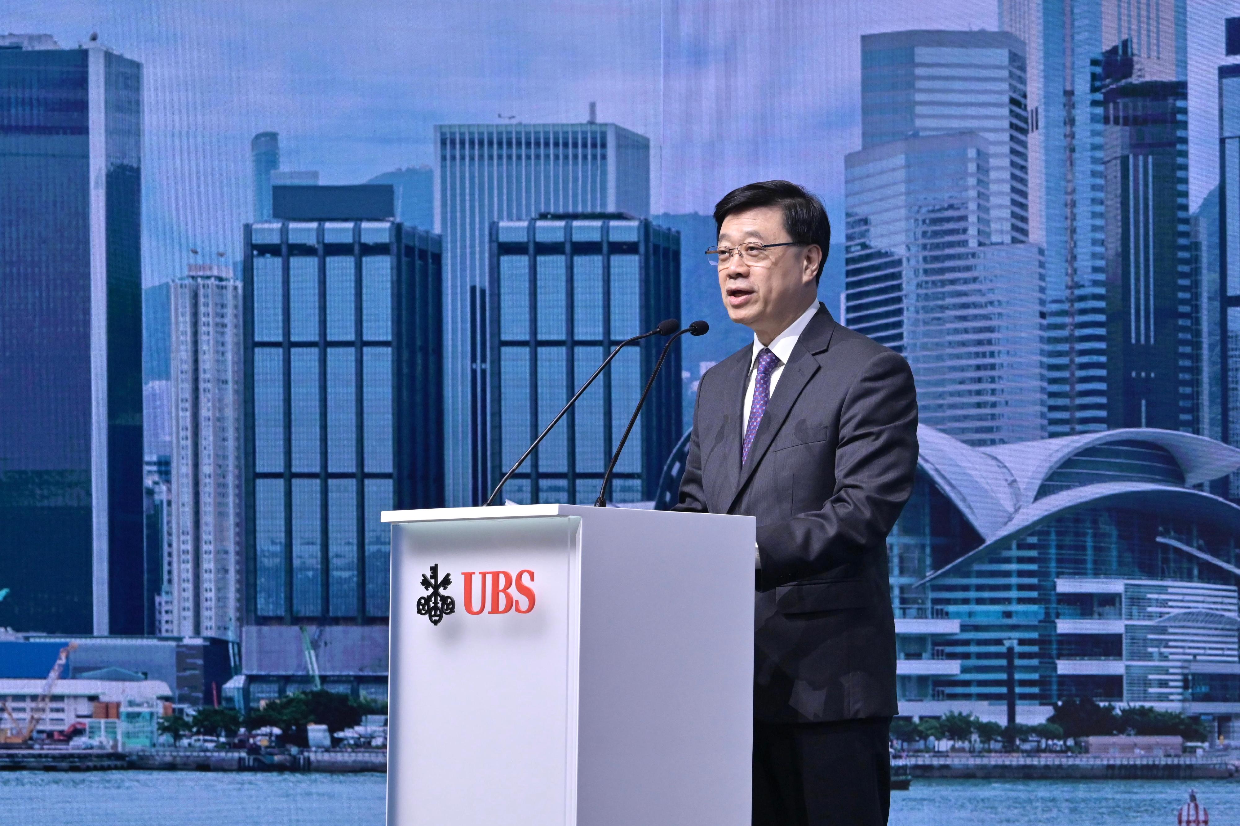 The Chief Executive, Mr John Lee, speaks at the UBS Asian Investment Conference 2024 today (May 28).