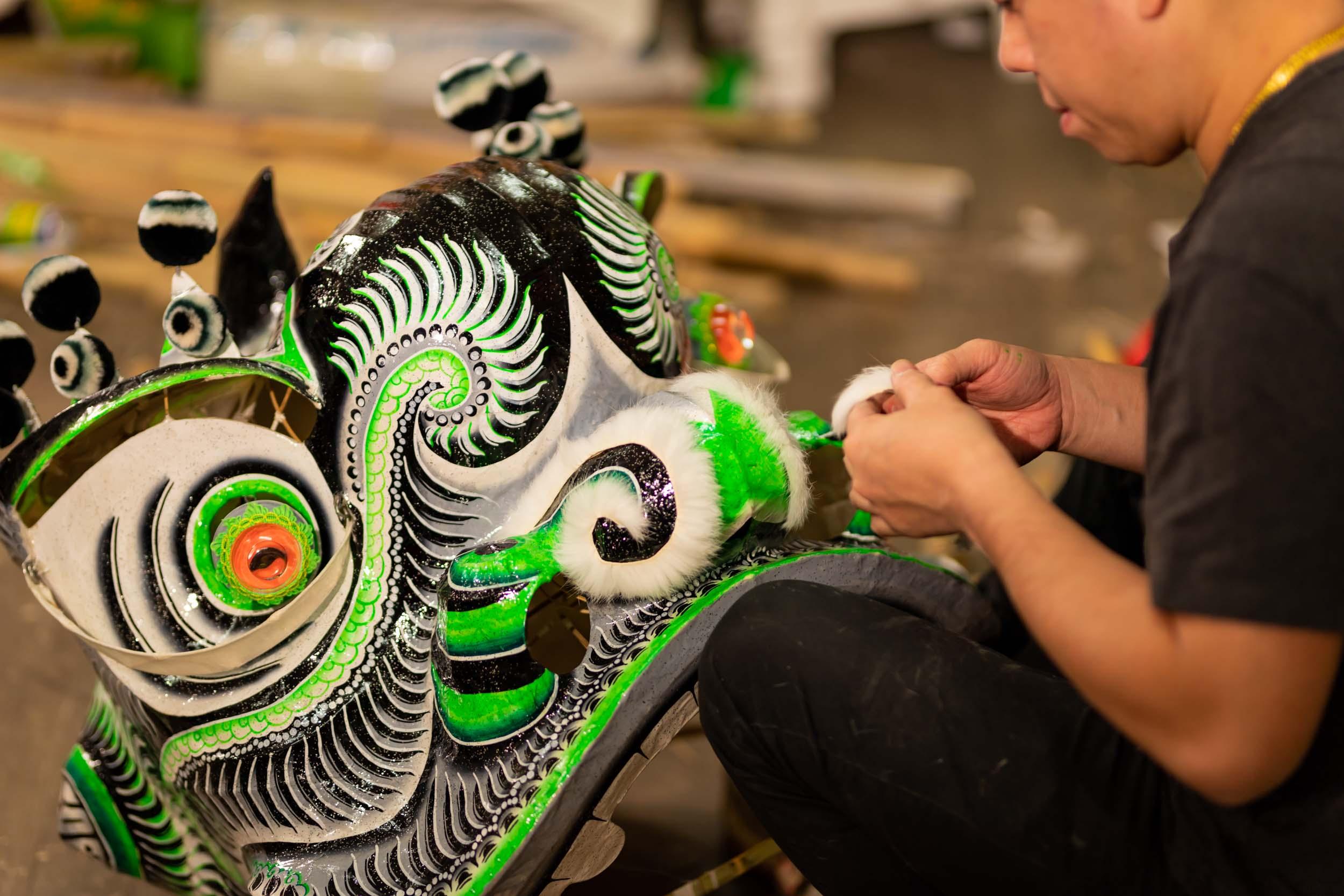 The Intangible Cultural Heritage (ICH) Office will hold the "ICH Craftsman Spirit" Cultural and Natural Heritage Day at the Hong Kong ICH Centre located in Tsuen Wan on June 8 (Saturday). Photo shows a demonstration of the lion head paper crafting technique. 