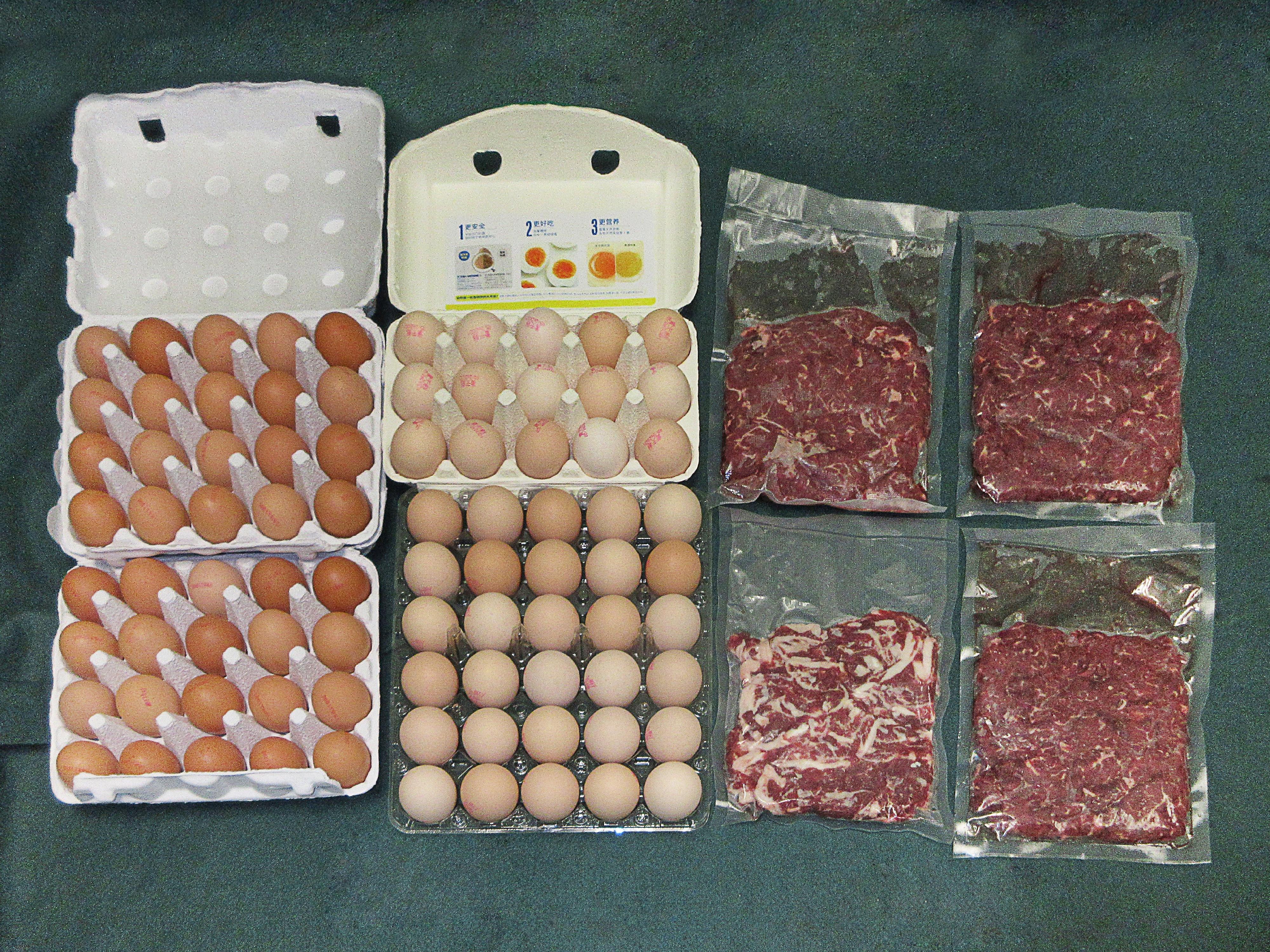 ​Hong Kong Customs mounted an operation against the illegal importation of frozen meat codenamed "Ice Breaker" with Mainland Customs between April and May 2024. During the operation, Hong Kong Customs detected two suspected illegal importations of frozen meat cases. A total of about 1 200 kilograms of suspected illegally imported frozen meat with a total estimated market value of about $72,000 were seized. Photo shows some of the illegally imported frozen meat and eggs seized.
