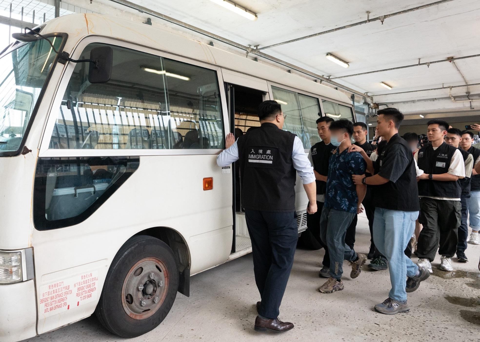 The Immigration Department mounted an anti-illegal worker operation codenamed "Netstrike" today (June 3). Photo shows illegal workers arrested during the operation.