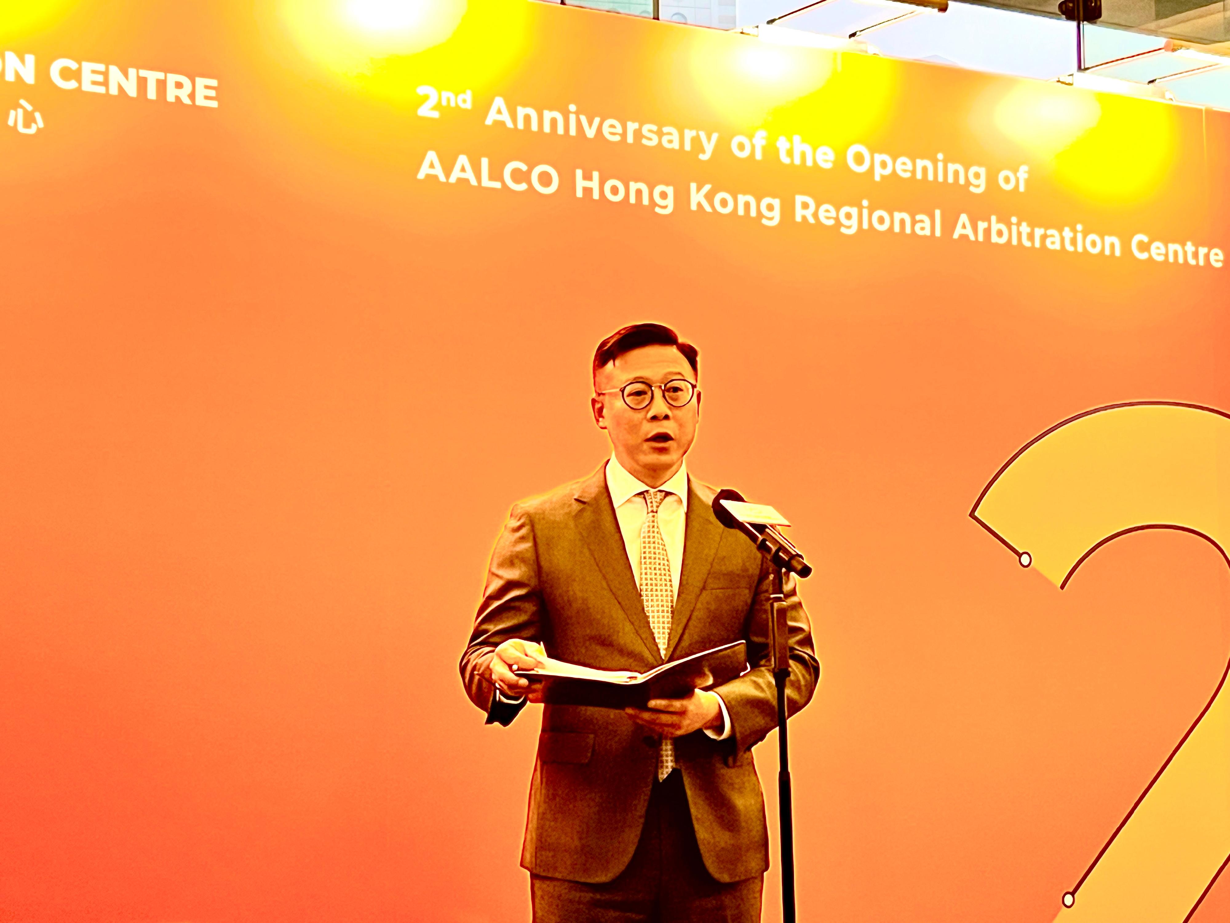 The Deputy Secretary for Justice, Mr Cheung Kwok-kwan, speaks at the 2nd Anniversary of the Opening of AALCO (Asian-African Legal Consultative Organization) Hong Kong Regional Arbitration Centre today (June 5).