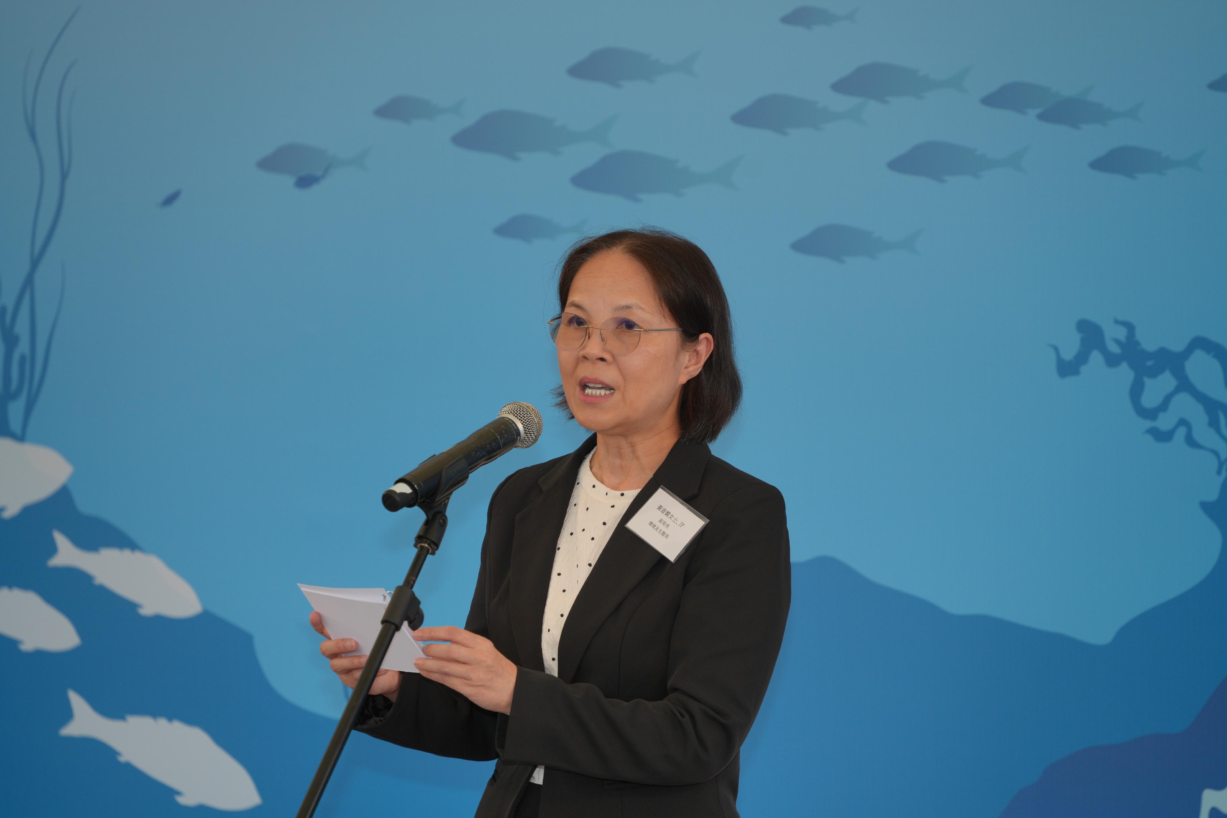 The Agriculture, Fisheries and Conservation Department launched a fish-restocking exercise today (June 6), the designated National Fish Releasing Day. Photo shows the Under Secretary for Environment and Ecology, Miss Diane Wong, speaking at the launching ceremony.