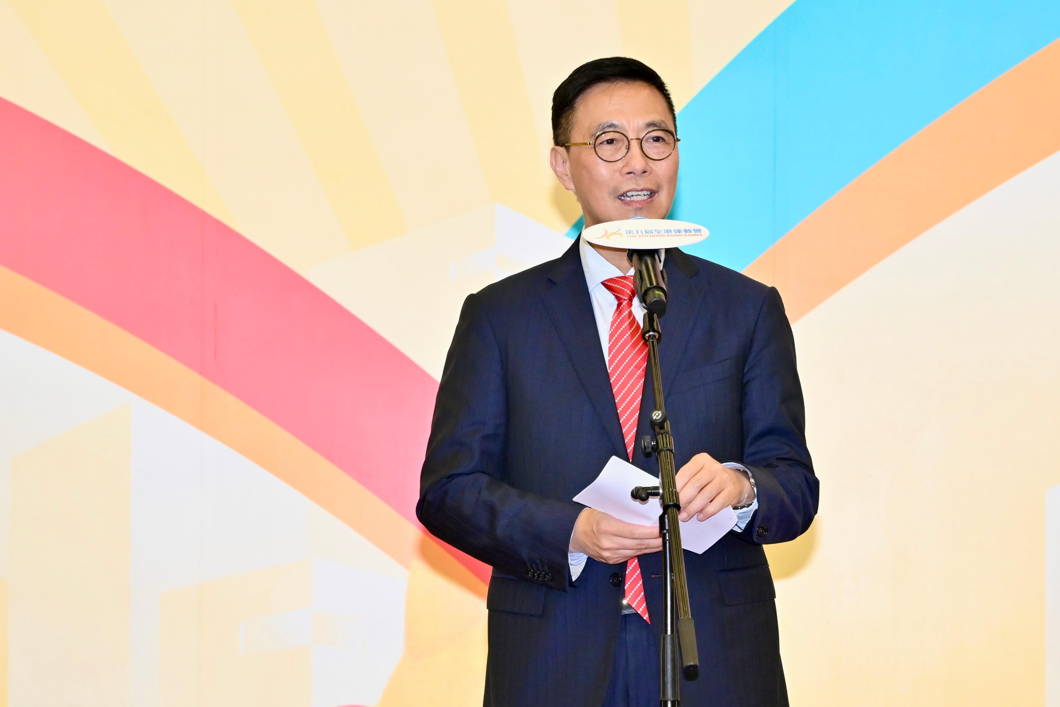 The Secretary for Culture, Sports and Tourism, Mr Kevin Yeung, speaks at the 9th Hong Kong Games Closing cum Prize Presentation Ceremony today (June 9).