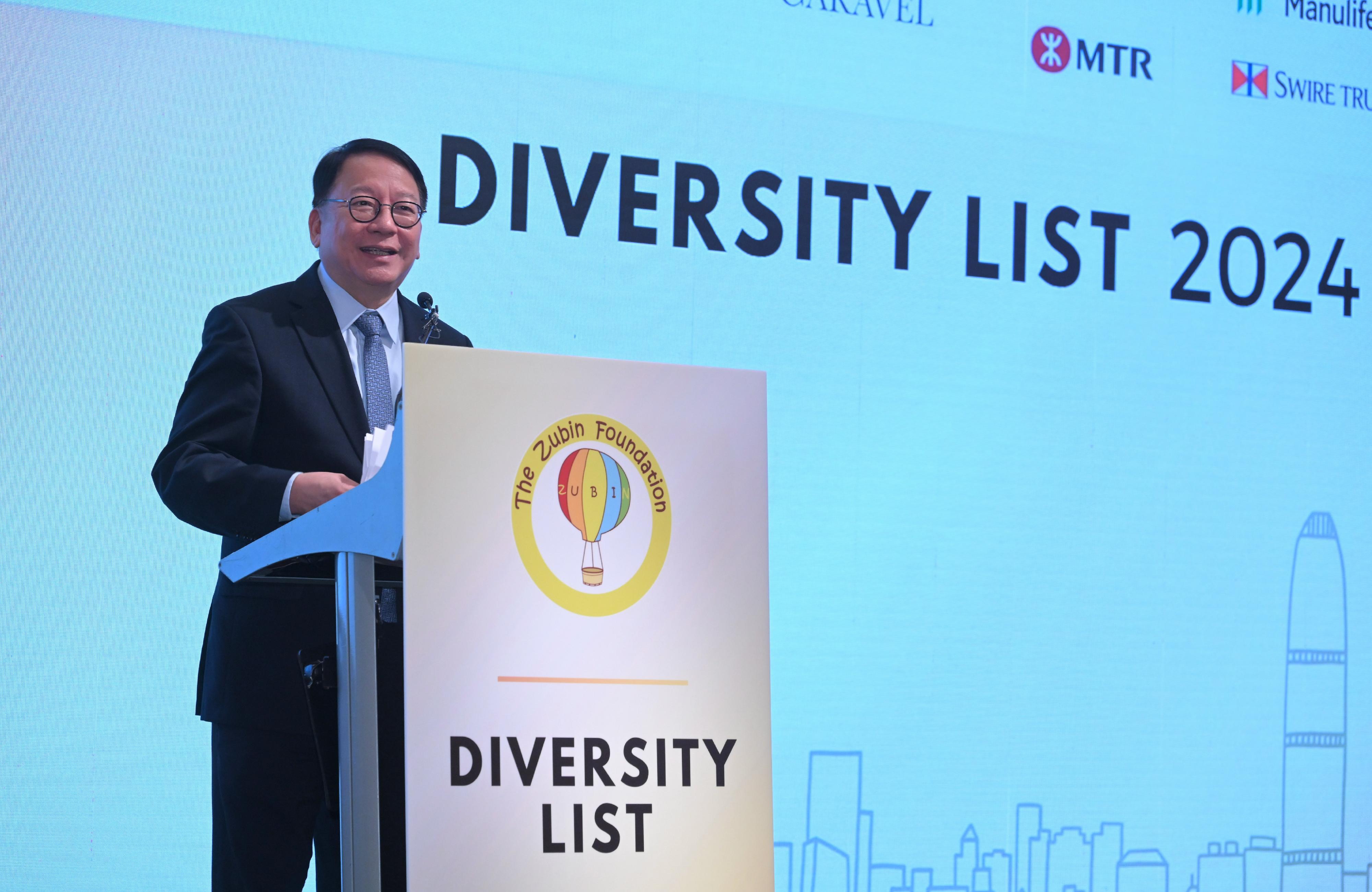 The Chief Secretary for Administration, Mr Chan Kwok-ki, speaks at the Diversity List 2024 Launch Event today (June 20). 
