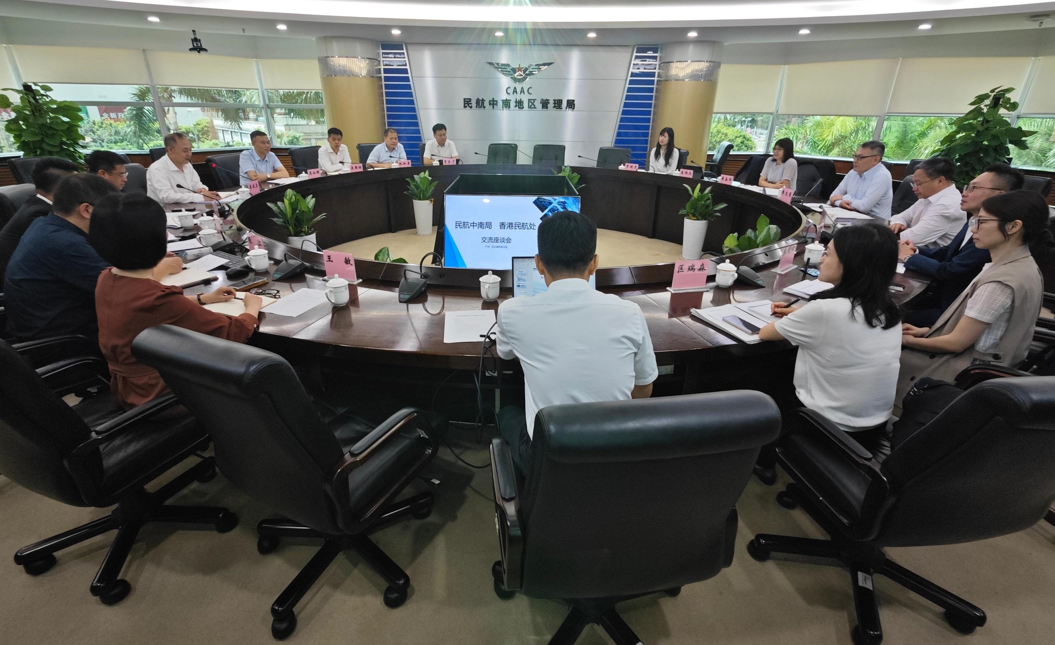 The Director-General of Civil Aviation, Mr Victor Liu (fourth right), exchanges views with the Director-General of the Central and Southern Regional Administration of the Civil Aviation Administration of China, Mr Li Shuangchen (fifth left), on various topics including low-altitude economy and advanced air-mobility initiatives during his visit to Guangzhou and Shenzhen between June 24 and 25.