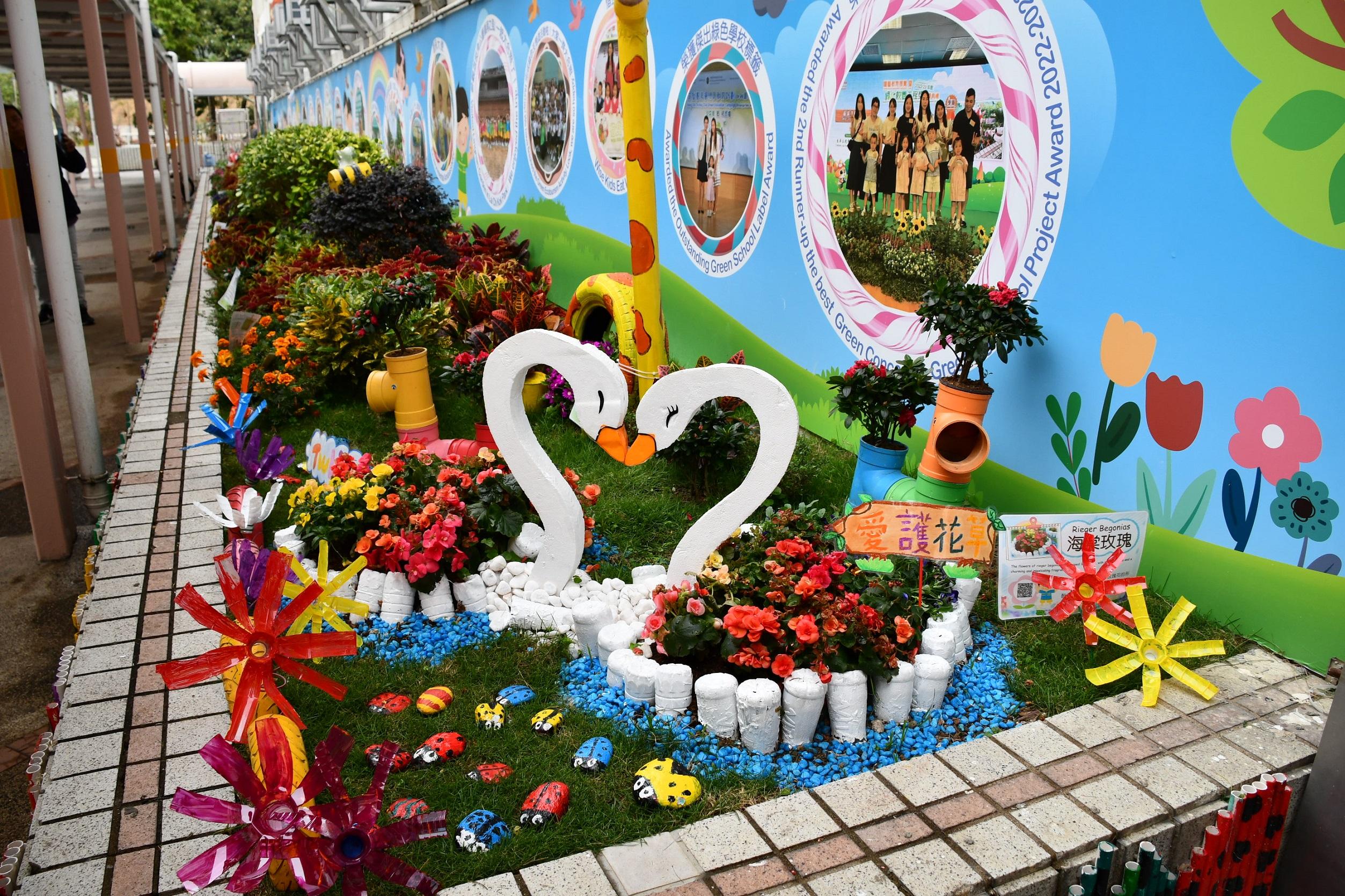 The Leisure and Cultural Services Department held the Greening School Project Award prize presentation ceremony at the Kowloon Park Sports Centre today (July 6) to commend 39 schools for their green school projects and contributions to environmental greening. The awards were presented in eight categories. Photo shows the champion of Garden Plot Project (Kindergarten Section), TWGHs Liu Yan Tak Memorial Kindergarten.
