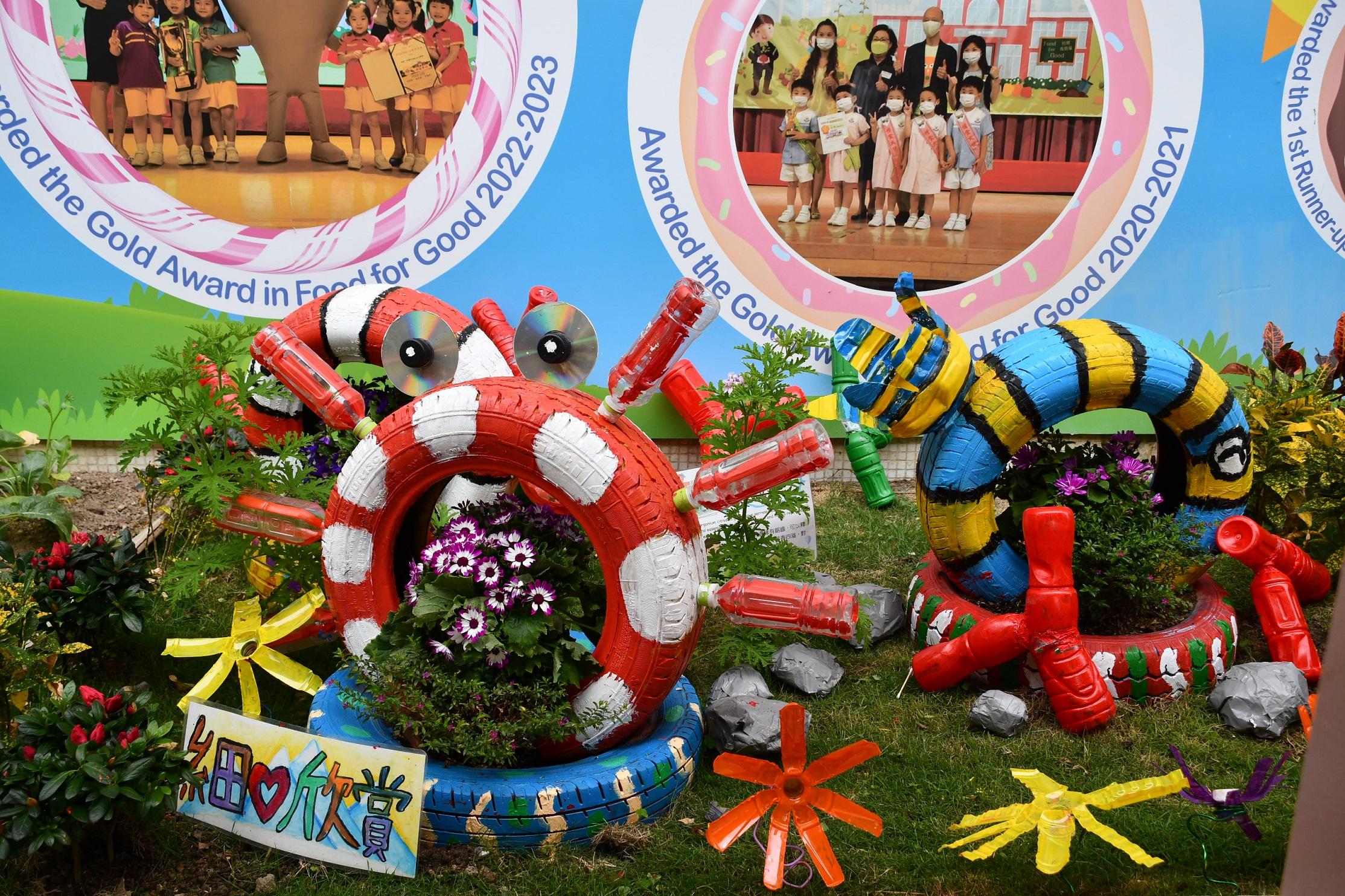 The Leisure and Cultural Services Department held the Greening School Project Award prize presentation ceremony at the Kowloon Park Sports Centre today (July 6) to commend 39 schools for their green school projects and contributions to environmental greening. The awards were presented in eight categories. Photo shows the champion of Best Green Concept, TWGHs Liu Yan Tak Memorial Kindergarten.
