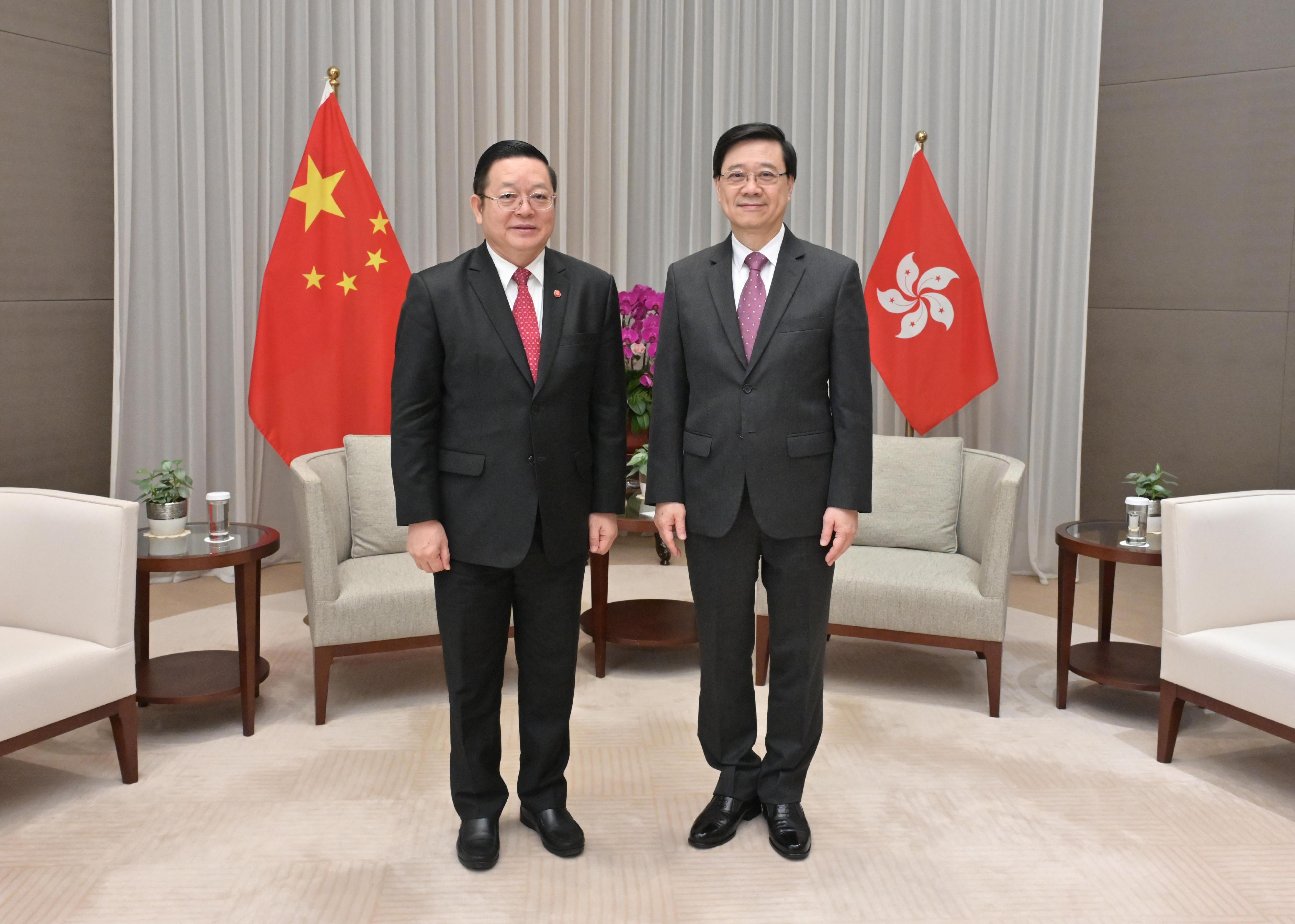 The Chief Executive, Mr John Lee (right), today (July 10) meets with the Secretary-General of the Association of Southeast Asian Nations, Dr Kao Kim Hourn (left).