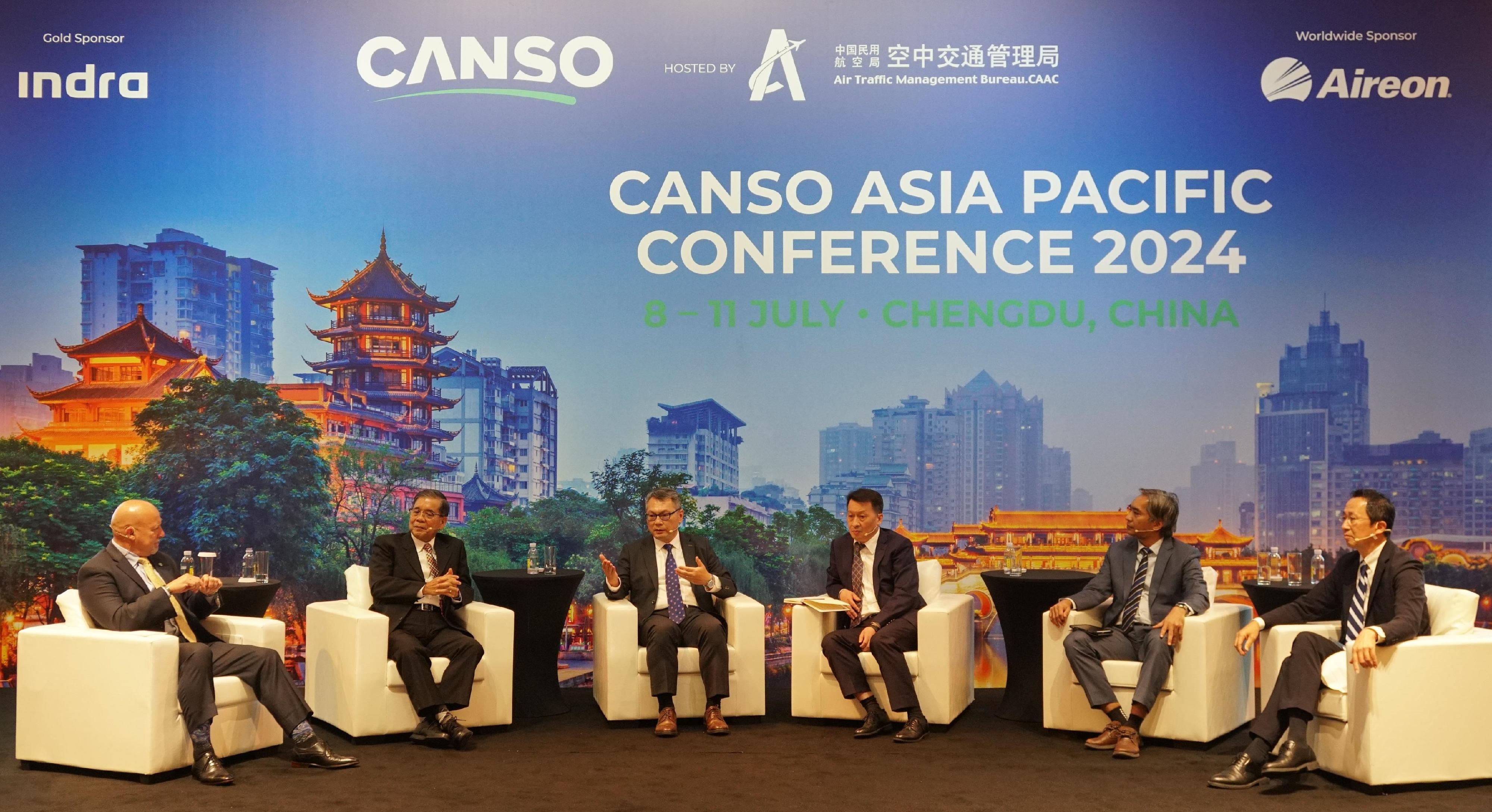 The Director-General of Civil Aviation, Mr Victor Liu, visited Chengdu, Sichuan from July 10 to 13. Photo shows Mr Liu (third left) attending the Civil Air Navigation Services Organisation Asia Pacific Conference 2024 to give a speech in an expert panel, where he shares his insights on how modernisation of air traffic control in Asia Pacific can be accelerated from the management and operational perspectives.