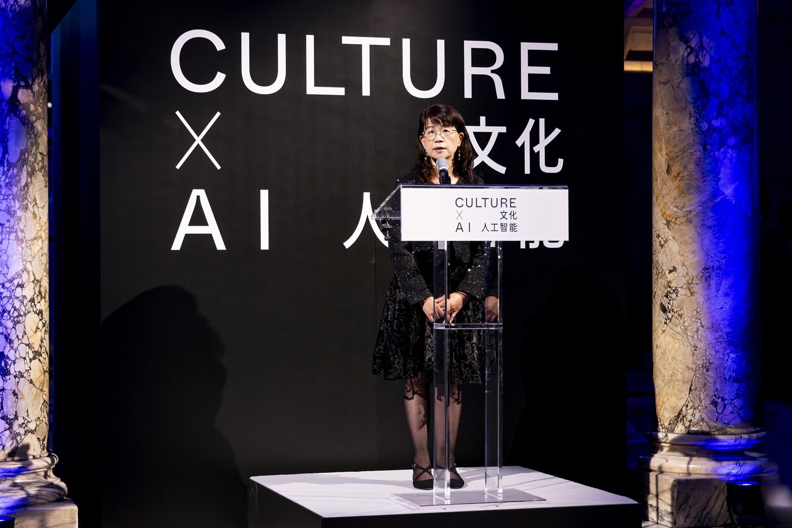 The Hong Kong Economic and Trade Office, London (London ETO) and the Cultural and Creative Industries Development Agency (CCIDA) supported the Culture X AI 2024-2025: Kan Tai Keung X AiDLab X Hong Kong Fashion Designers Show on July 17 (London time) at the Victoria and Albert Museum, the United Kingdom. Photo shows the Assistant Commissioner for Cultural and Creative Industries of the CCIDA, Mrs Lowell Cho, delivering the opening remarks at the pre-show reception.