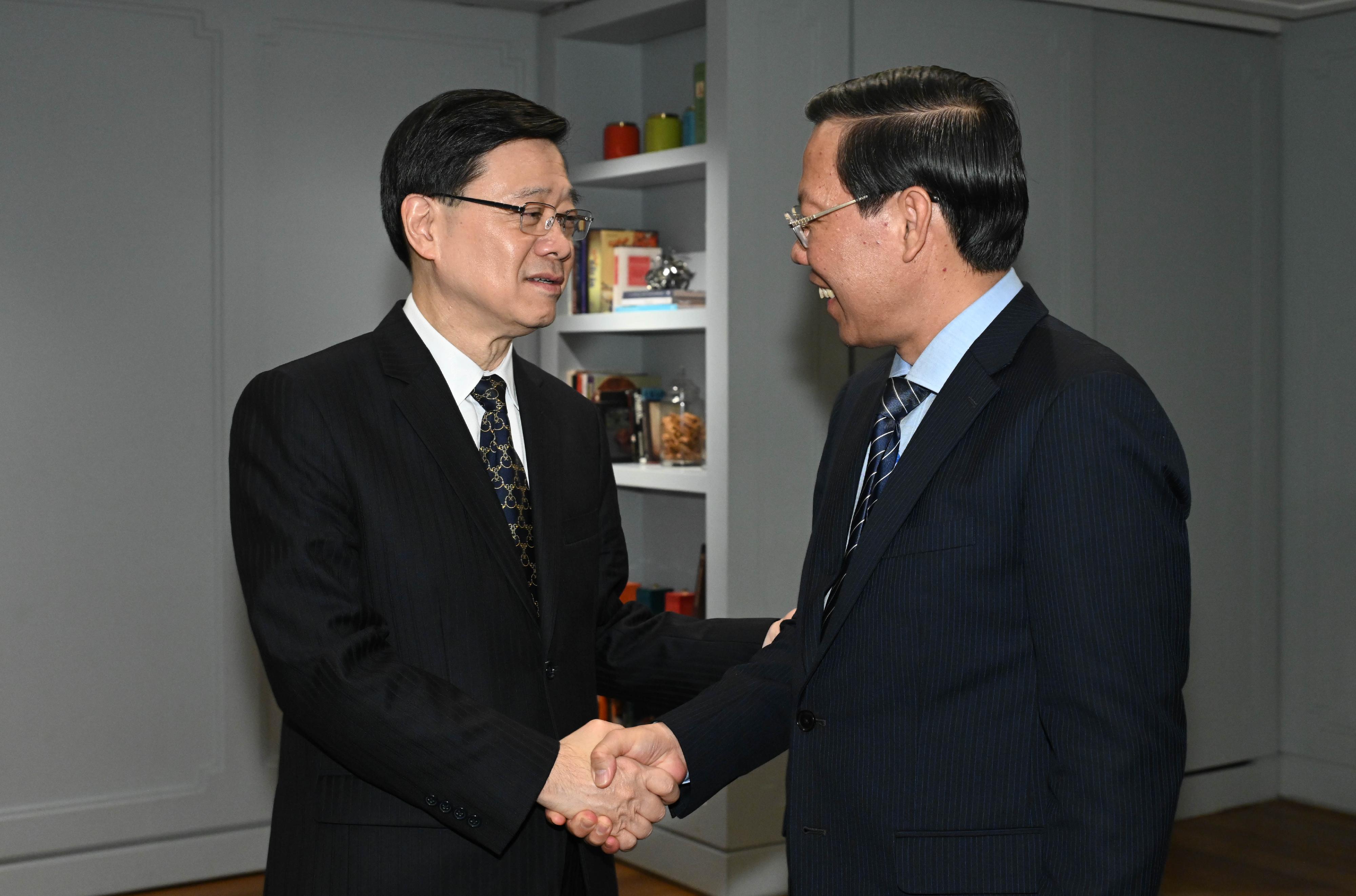 The Chief Executive, Mr John Lee, led a Hong Kong Special Administrative Region delegation to Ho Chi Minh City, Vietnam, as he continued the last day of his visit programme to three member states of the Association of Southeast Asian Nations today (August 2). Photo shows Mr Lee (left) meeting with the Chairman of the People's Committee of Ho Chi Minh City, Mr Phan Van Mai (right).