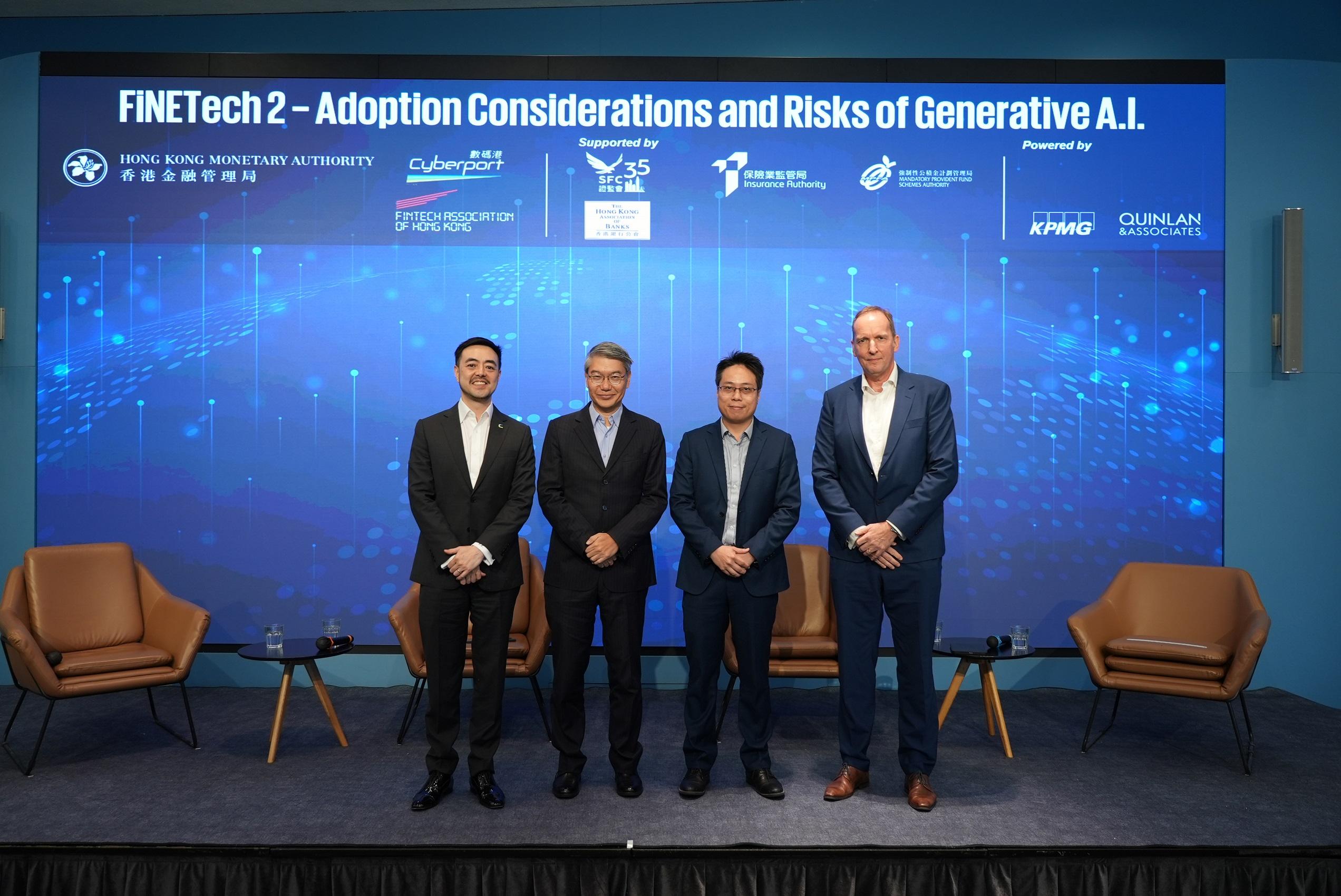 Subject experts from the Hong Kong Cyberport Management Company Limited, The Hongkong and Shanghai Banking Corporation Limited, Alibaba Cloud, LITE Lab of the University of Hong Kong and the FinTech Association of Hong Kong share their insights today (August 13) during the panel discussion of FiNETech2.