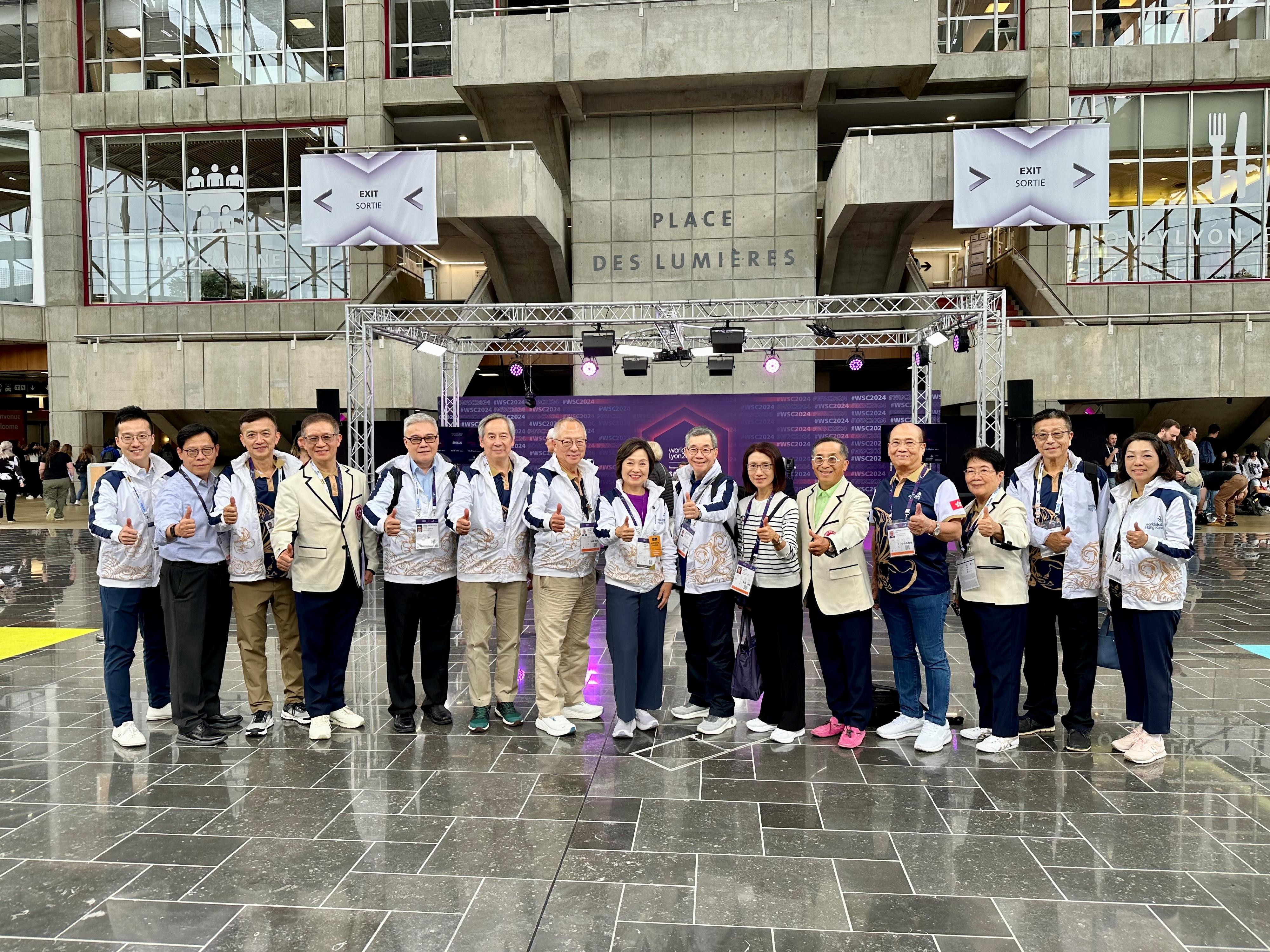 The Secretary for Education, Dr Choi Yuk-lin (centre), attends WorldSkills Lyon 2024 in Lyon, France, on September 10 (France time), to cheer for the delegation of Hong Kong, China.