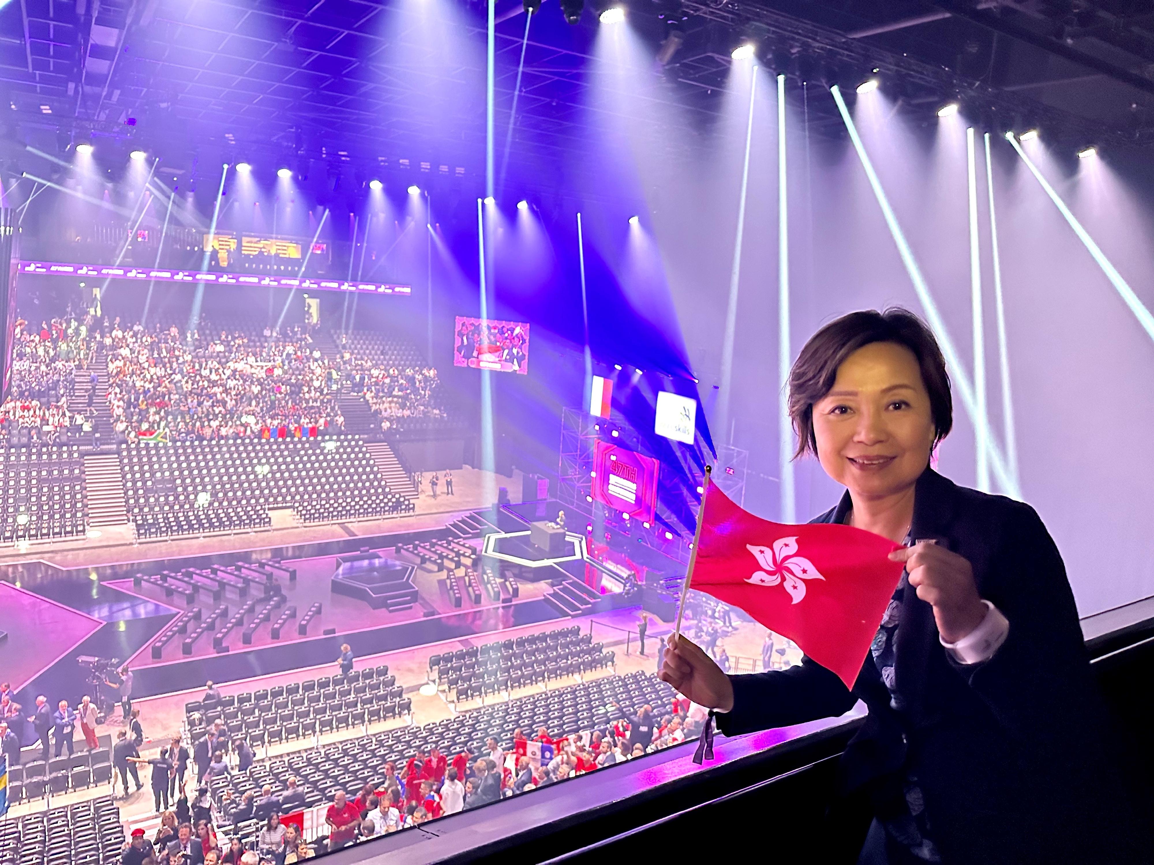 The Secretary for Education, Dr Choi Yuk-lin, attends the opening ceremony of WorldSkills Lyon 2024 in Lyon, France, on September 10 (France time), to cheer for the delegation of Hong Kong, China.