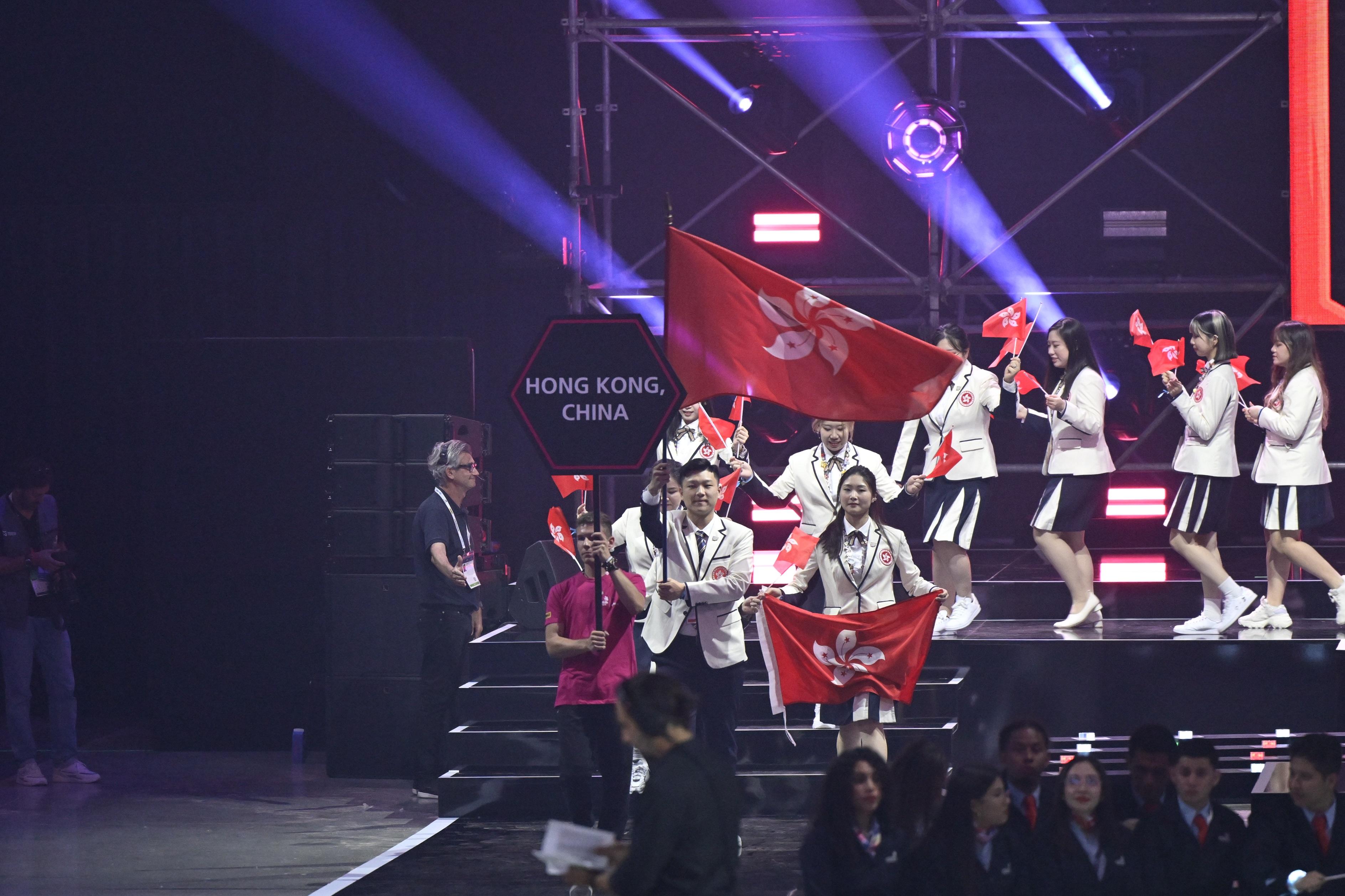 The delegation of Hong Kong, China, attends the opening ceremony of WorldSkills Lyon 2024 in Lyon, France, on September 10 (France time). 