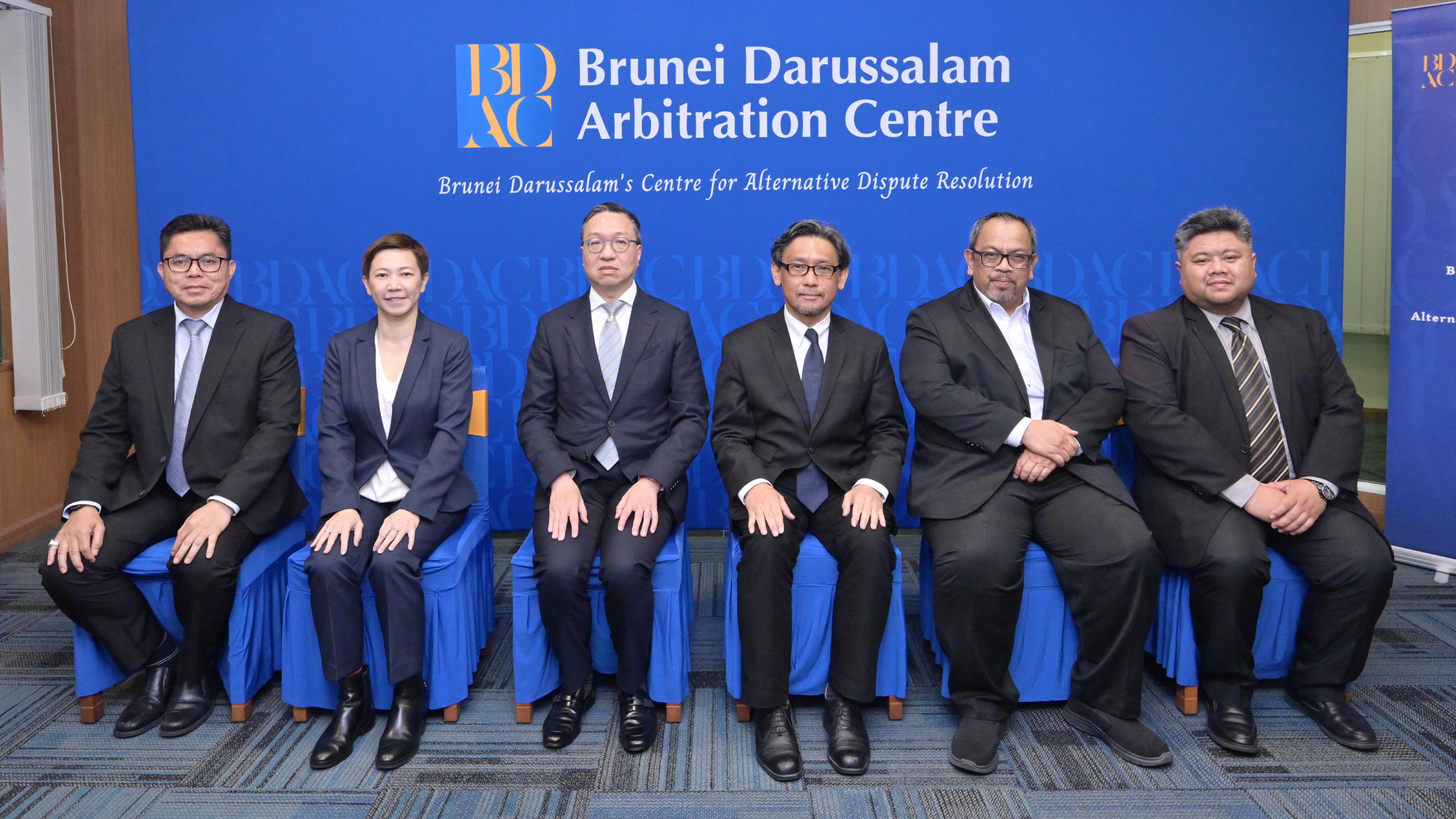 The Secretary for Justice, Mr Paul Lam, SC, commenced his visit programme to three countries (Brunei, Vietnam and Malaysia) of the Association of Southeast Asian Nations today (September 23) in Brunei. Photo shows Mr Lam (third left) and the Chairperson of Brunei Darussalam Arbitration Centre, Mr Radin Safiee bin Radin Mas Basiuni (third right) after their meeting.
