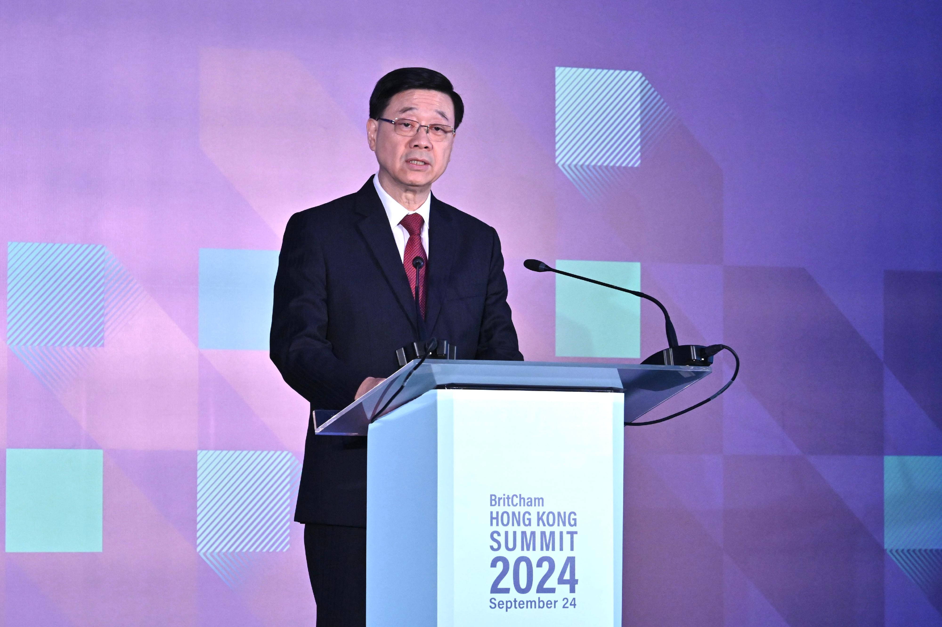 The Chief Executive, Mr John Lee, speaks at the BritCham Hong Kong Summit 2024 today (September 24).